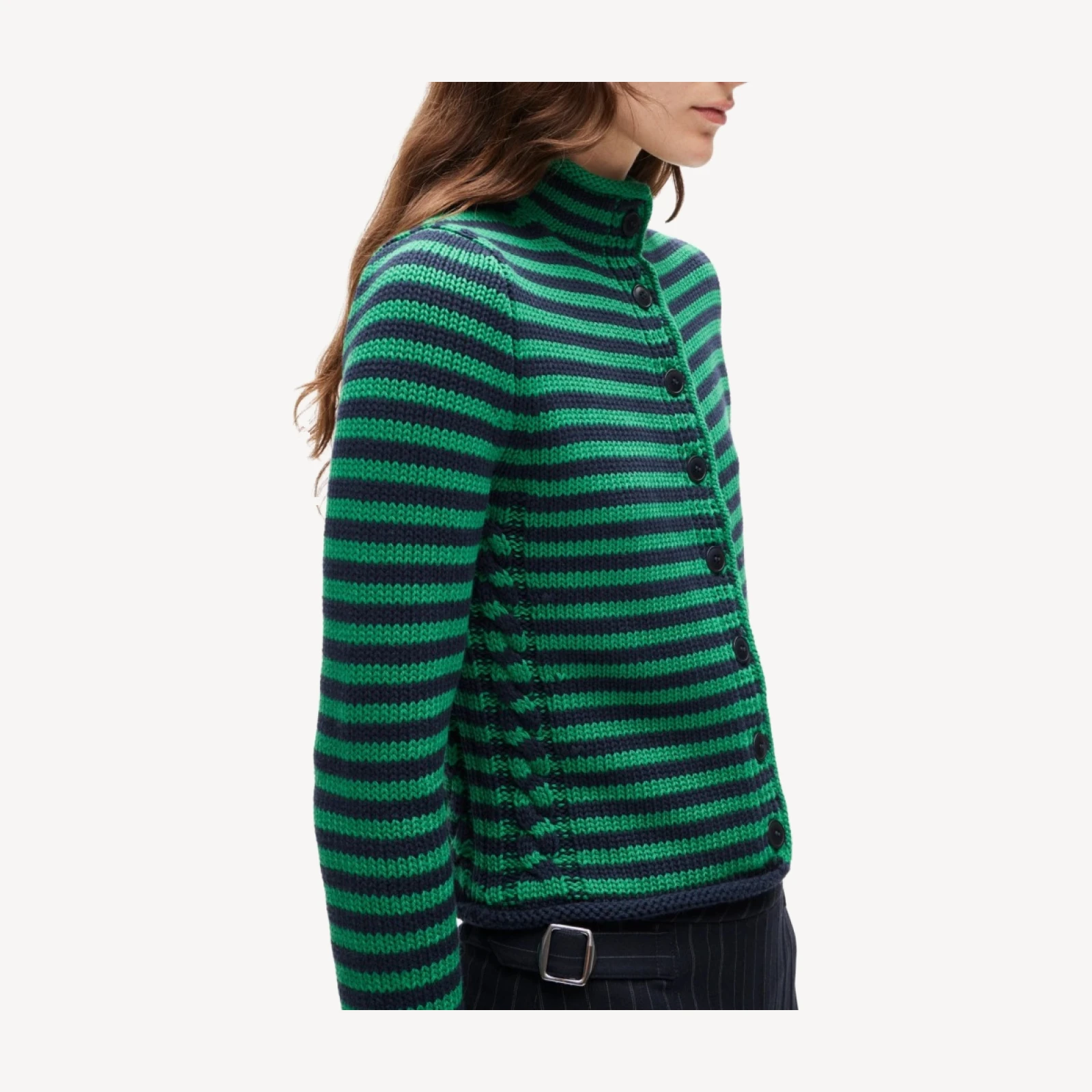 Rollneck™ reversible cardigan in stripe