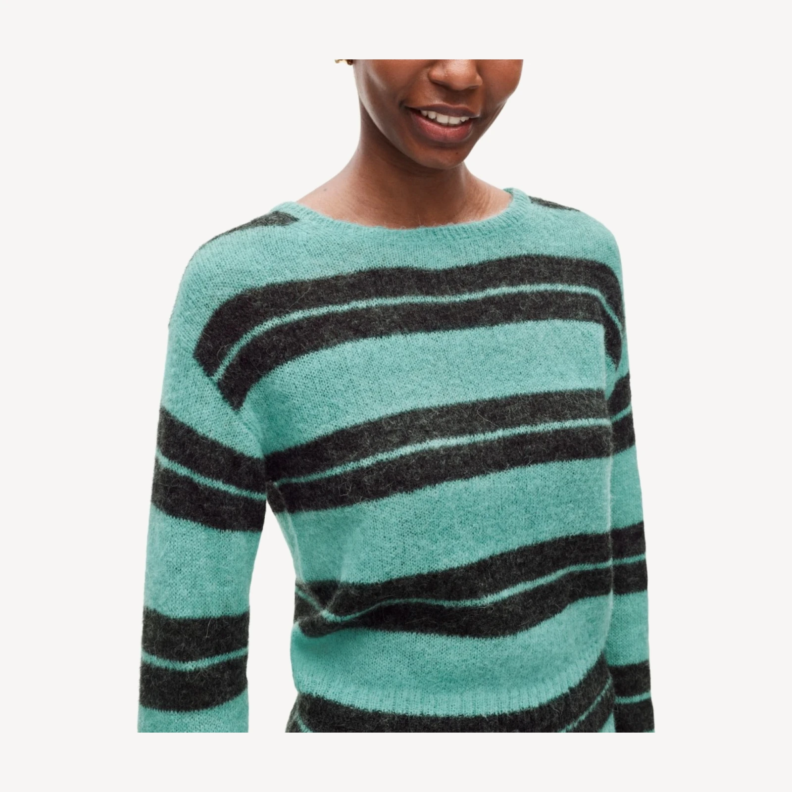 High rib pullover sweater in striped Italian yarn