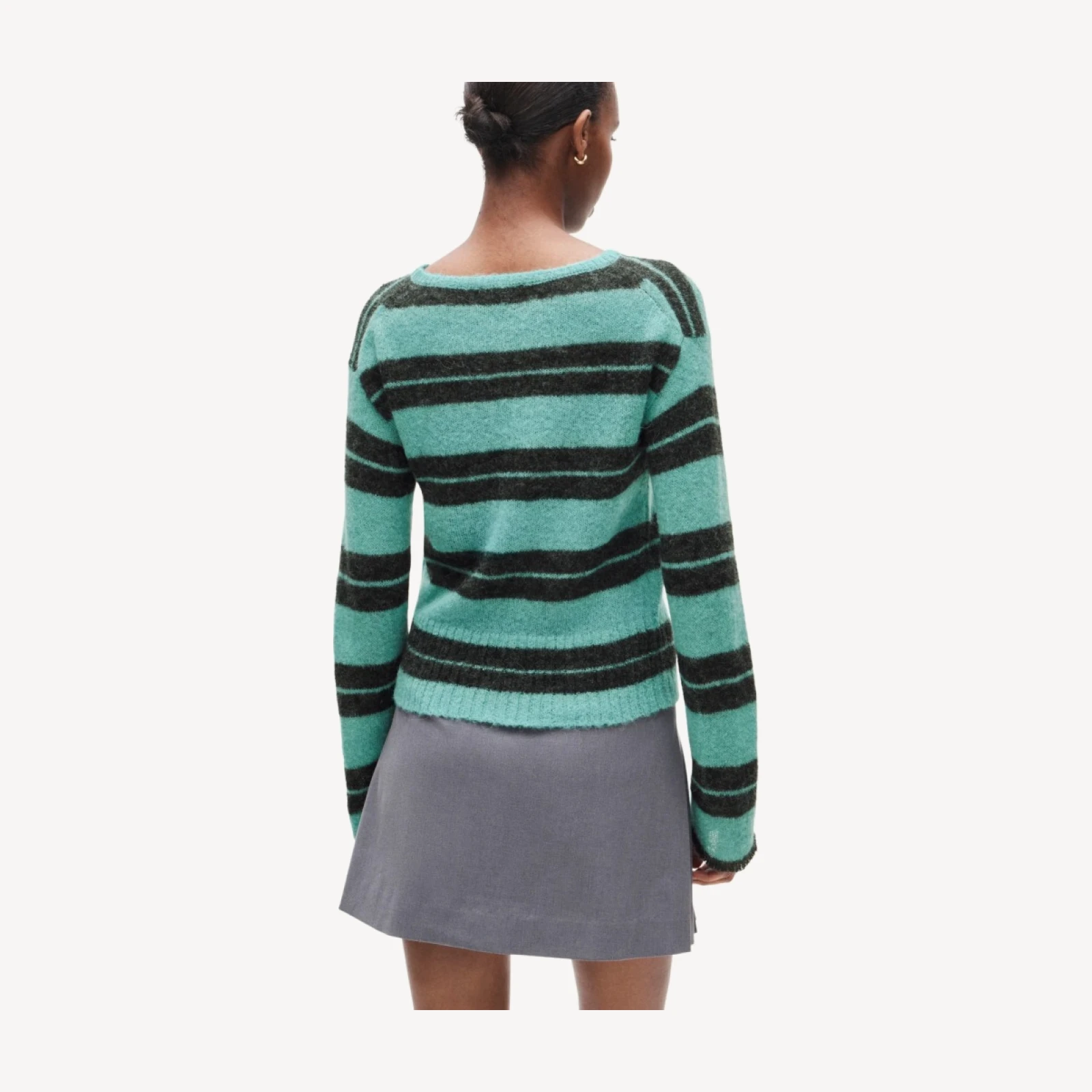 High rib pullover sweater in striped Italian yarn