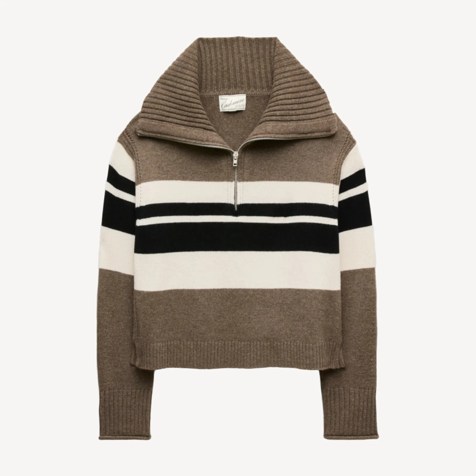 Cashmere quarter-zip sweater in placed stripe