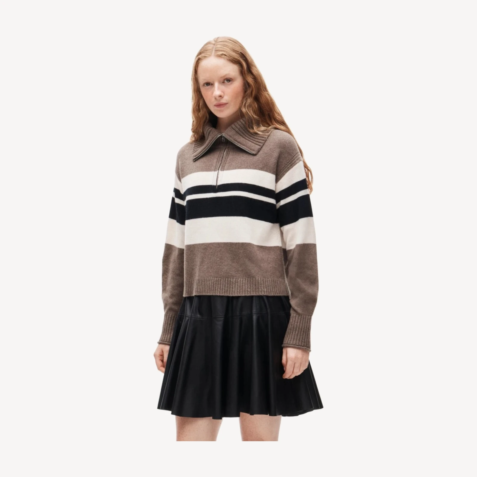 Cashmere quarter-zip sweater in placed stripe