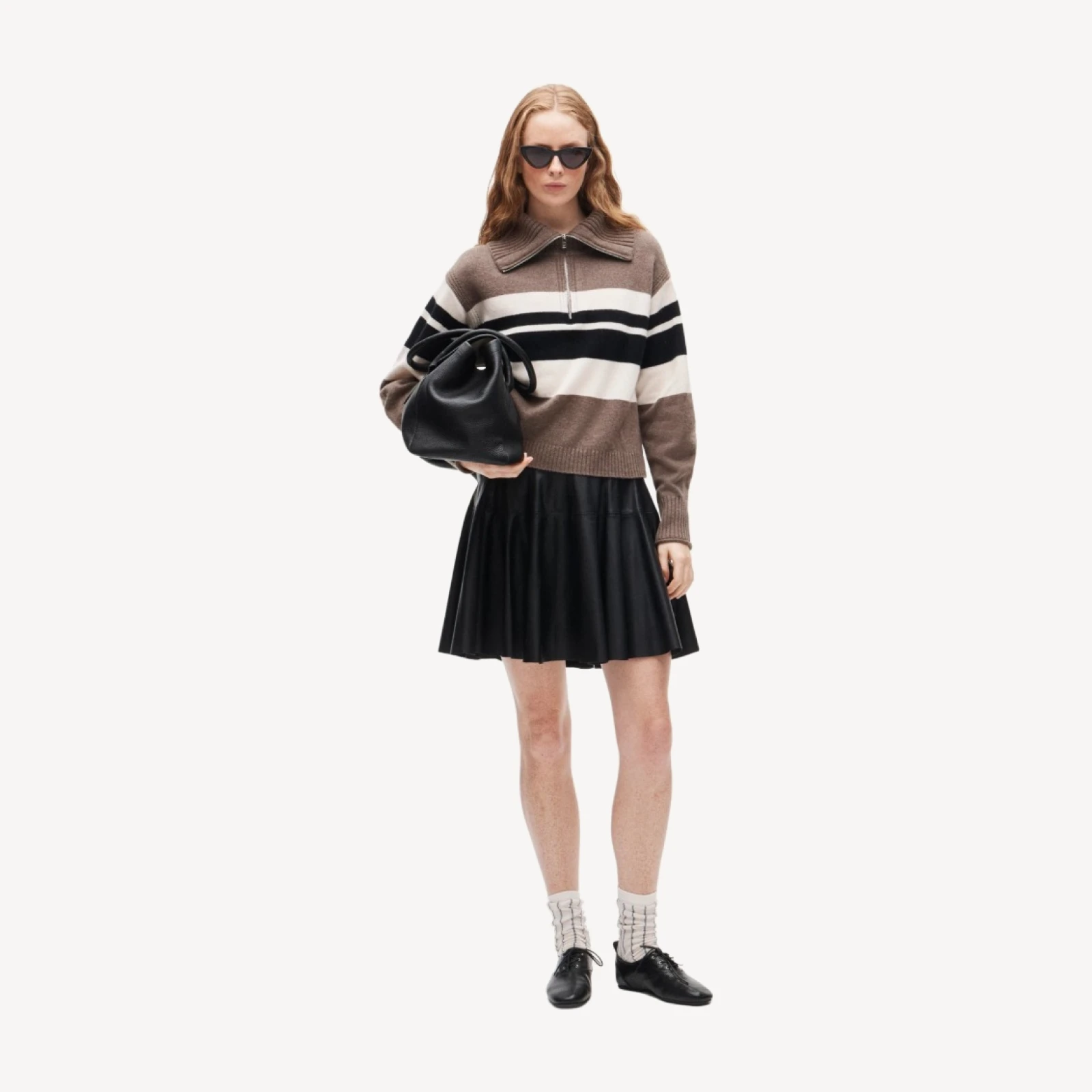 Cashmere quarter-zip sweater in placed stripe