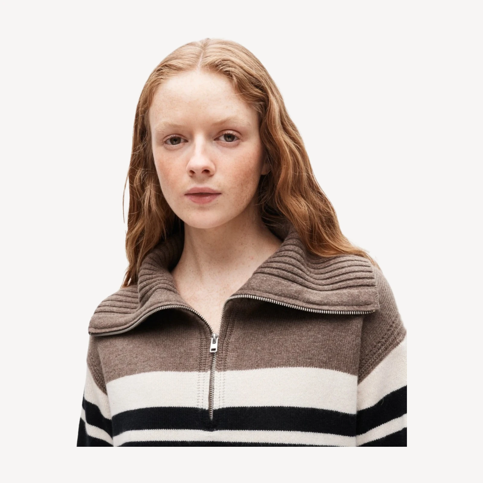 Cashmere quarter-zip sweater in placed stripe