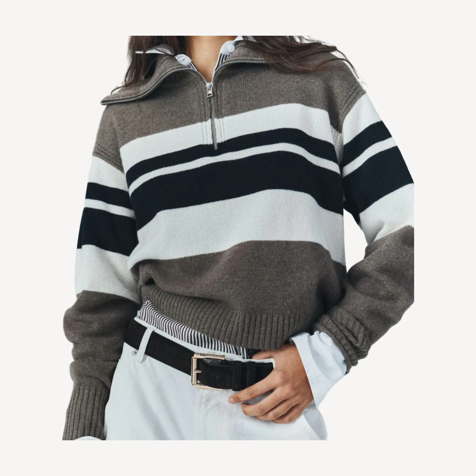 Cashmere quarter-zip sweater in placed stripe