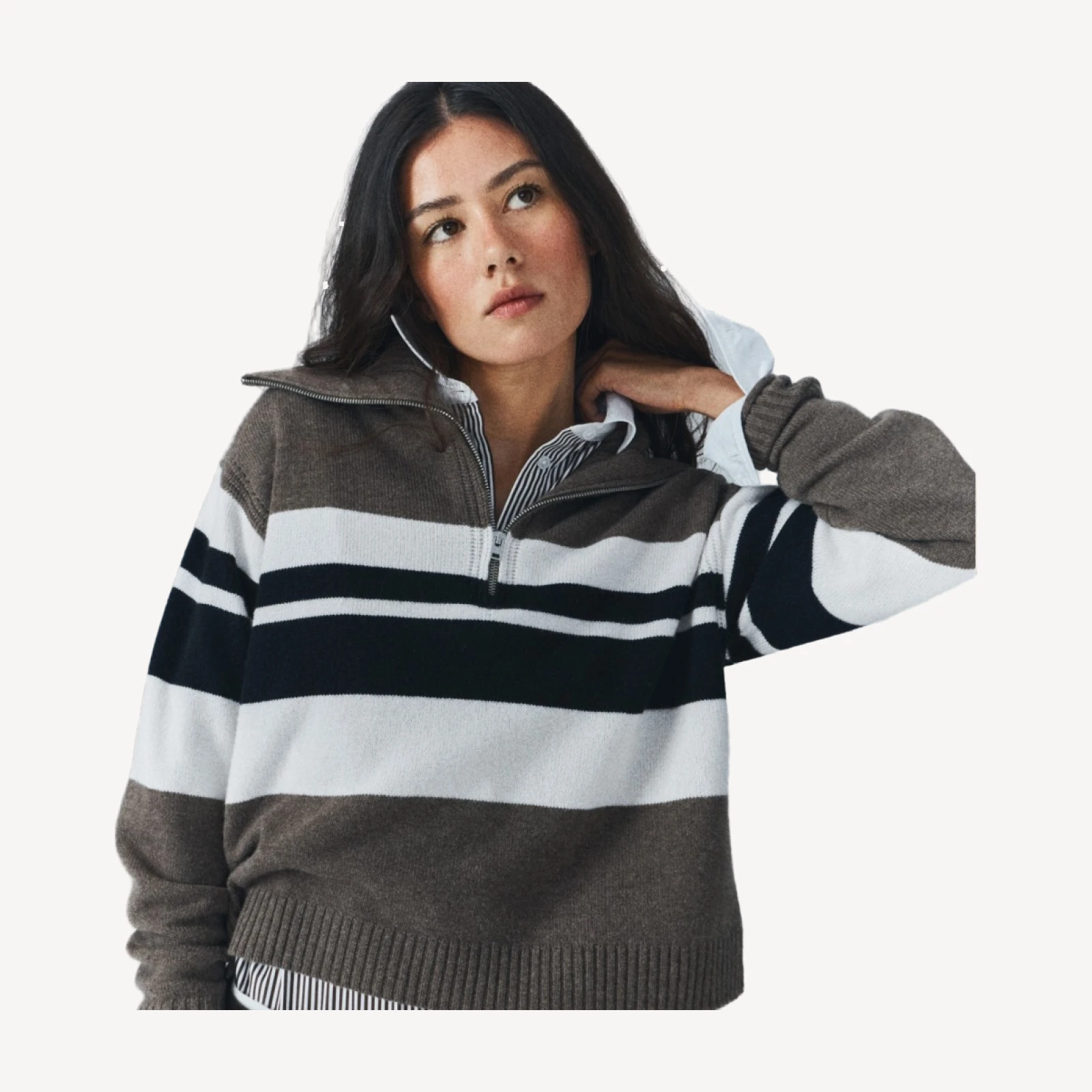 Cashmere quarter-zip sweater in placed stripe