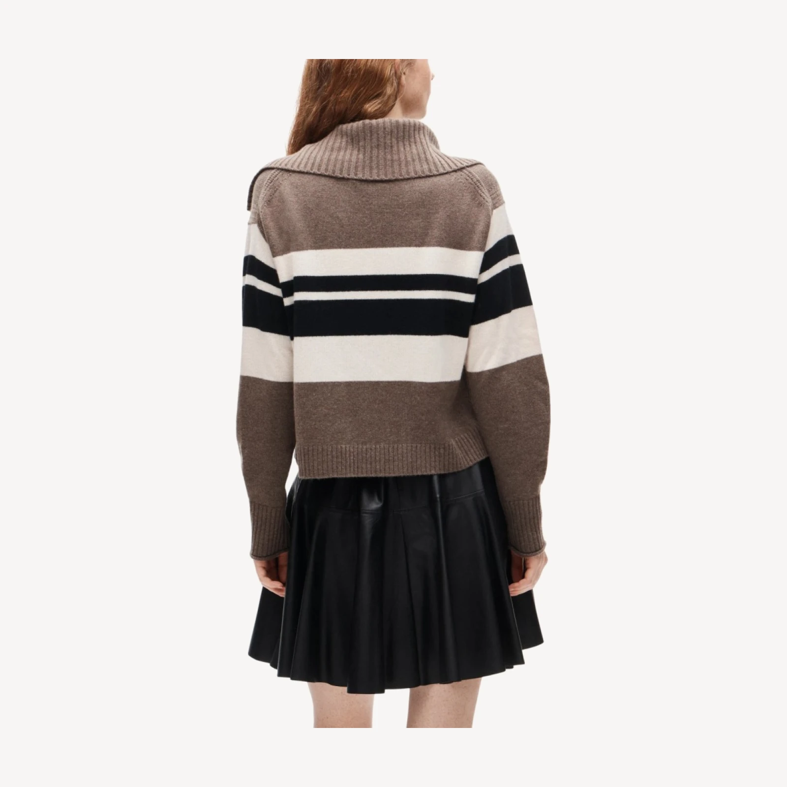 Cashmere quarter-zip sweater in placed stripe