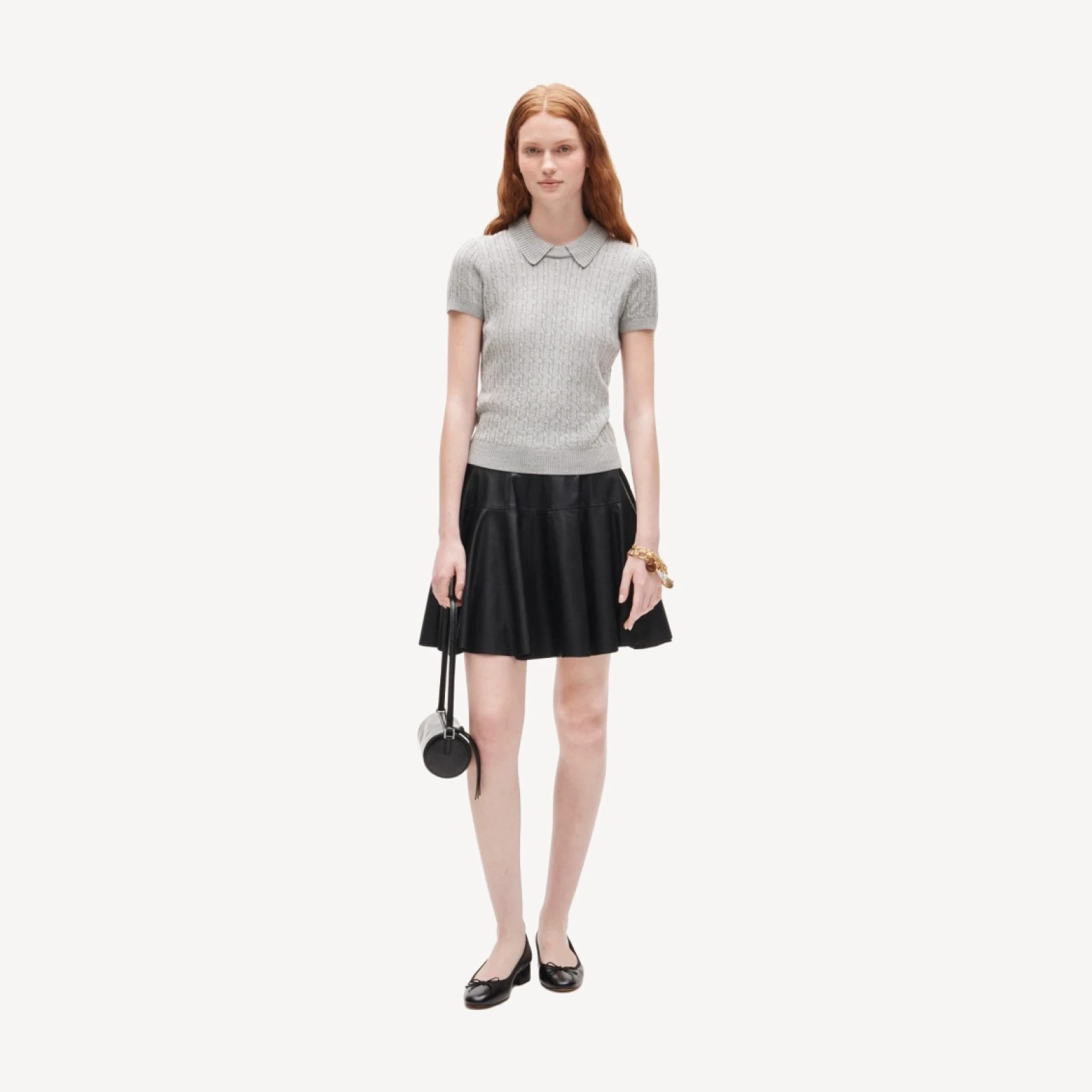 Cable-knit sweater-polo in merino wool