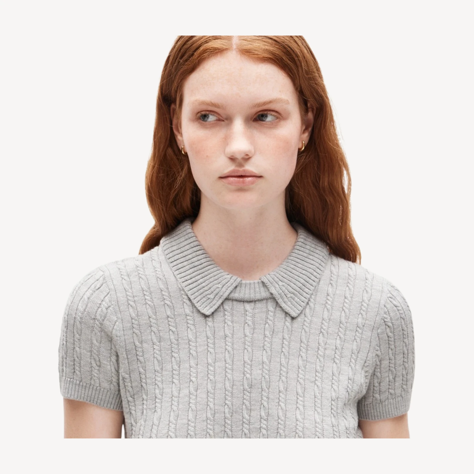 Cable-knit sweater-polo in merino wool