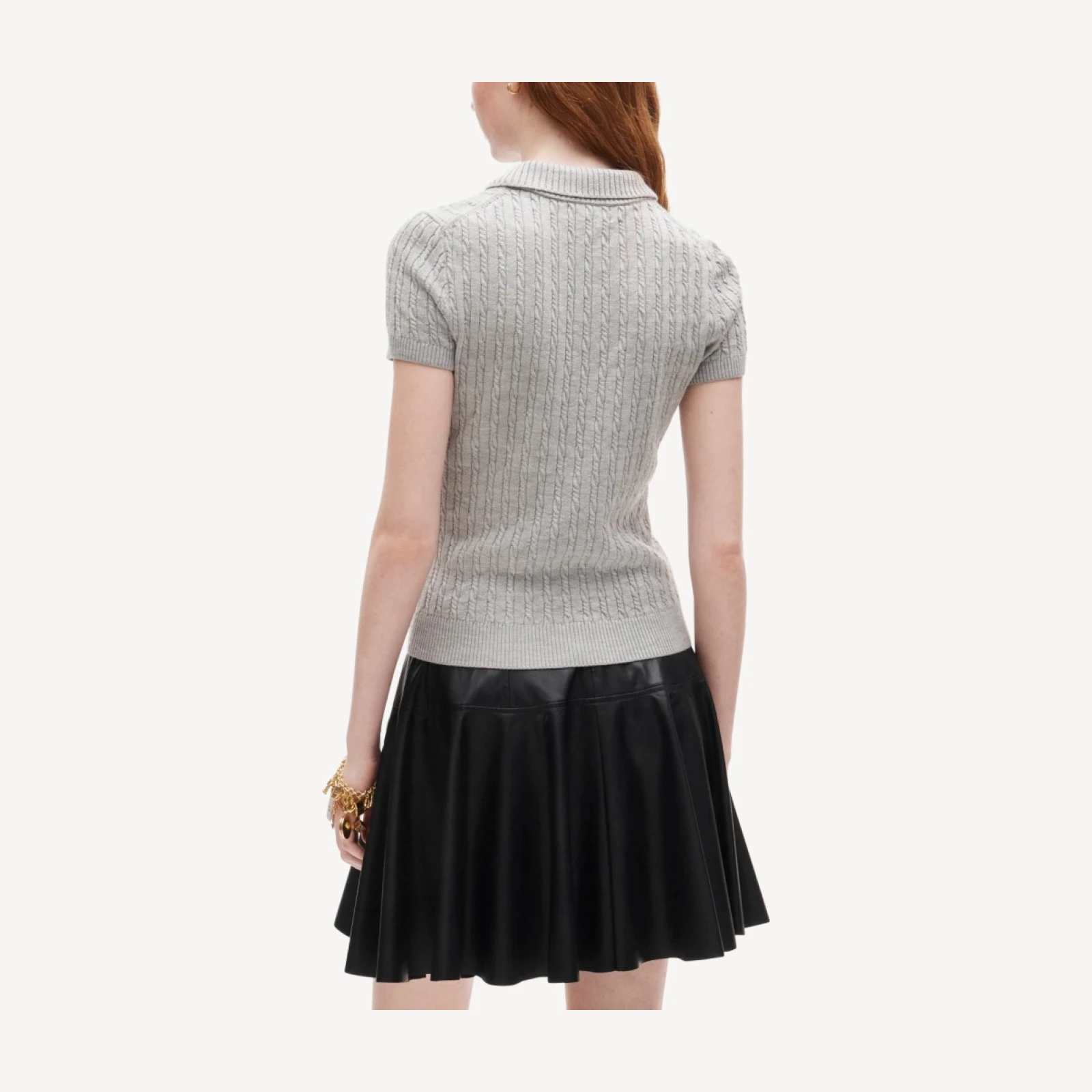 Cable-knit sweater-polo in merino wool