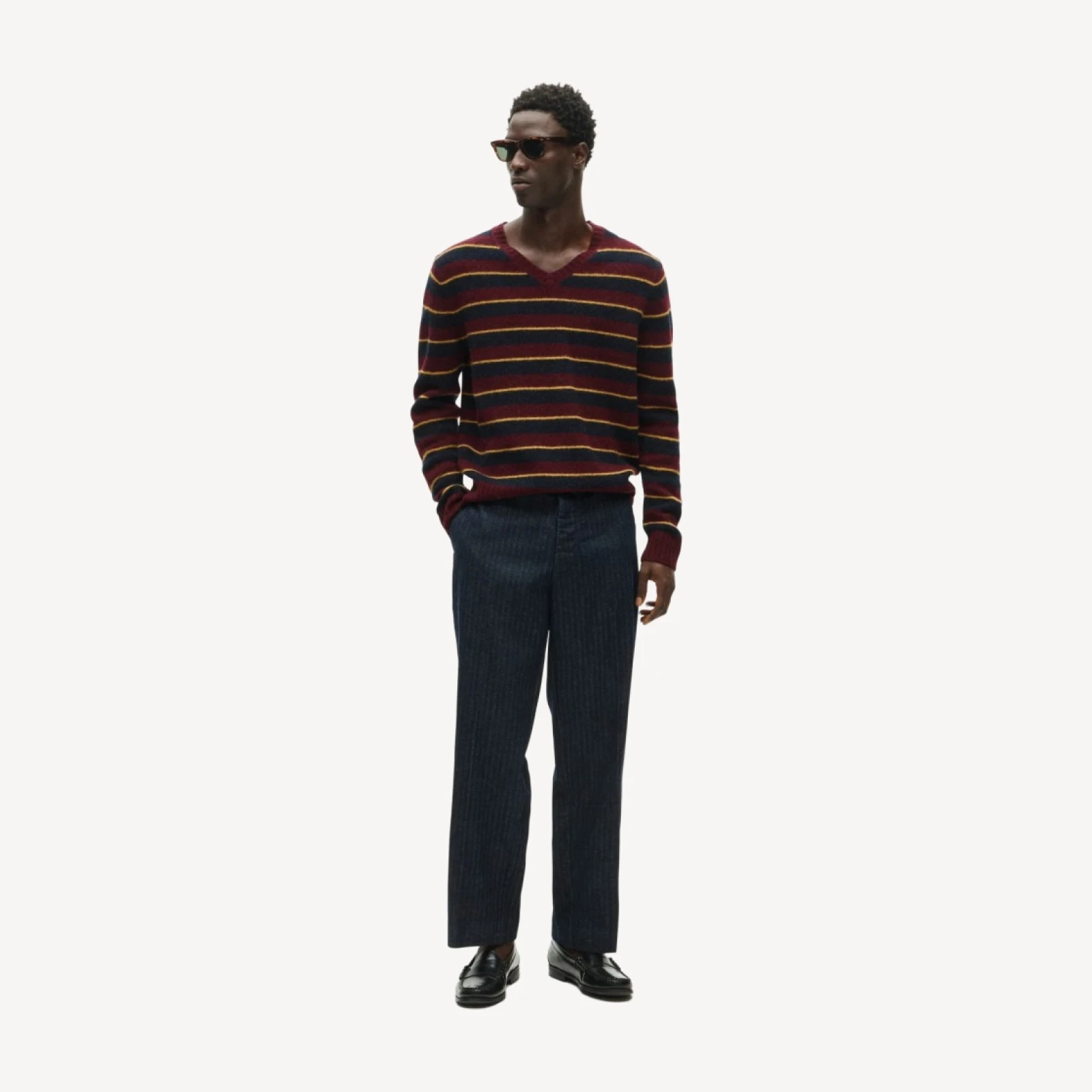 High-rise relaxed-fit creased denim trouser