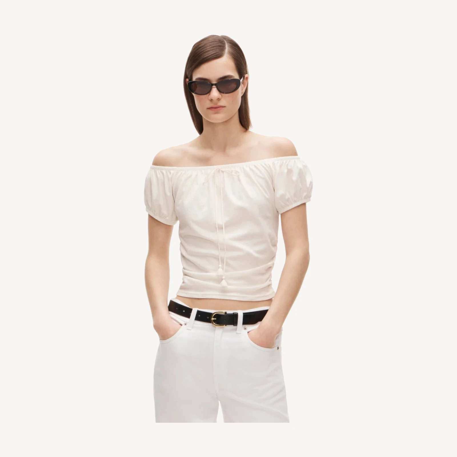 Vintage jersey ruched tie-front top