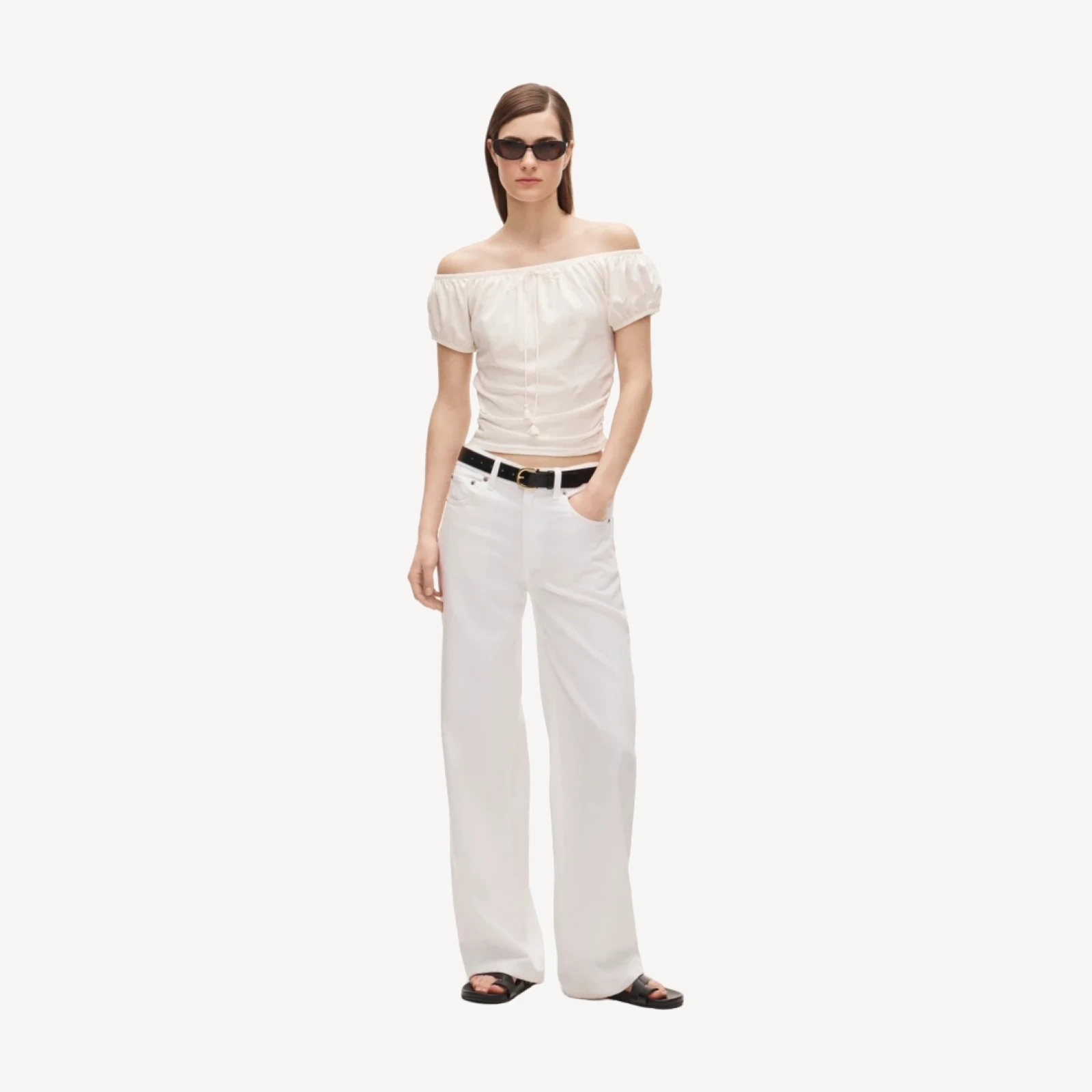 Vintage jersey ruched tie-front top