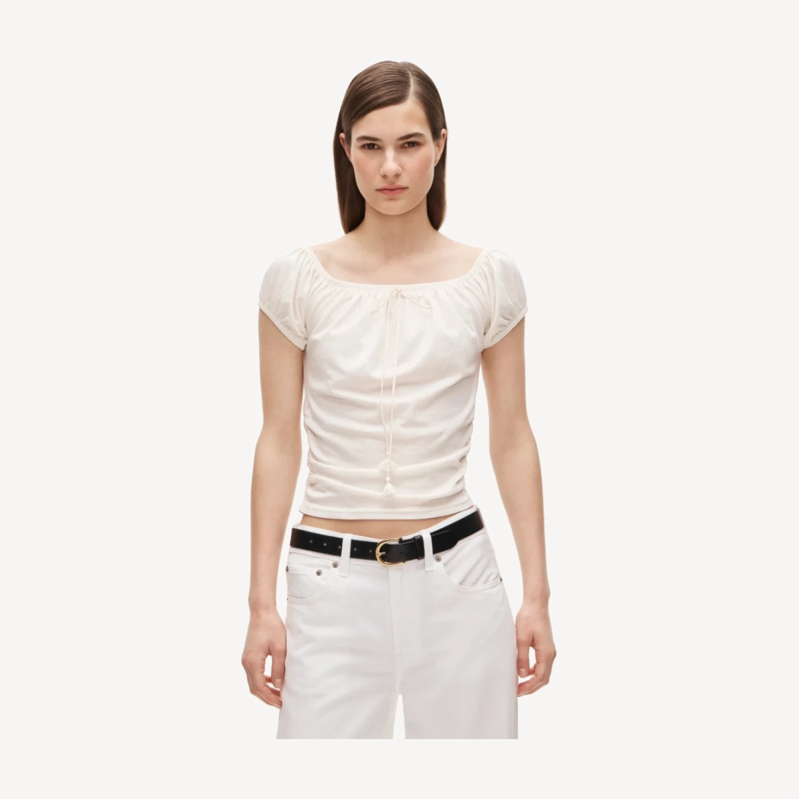 Vintage jersey ruched tie-front top