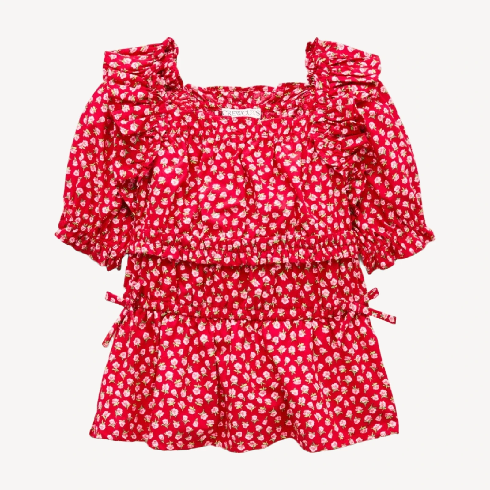 Girls' smocked squareneck top in rosette print