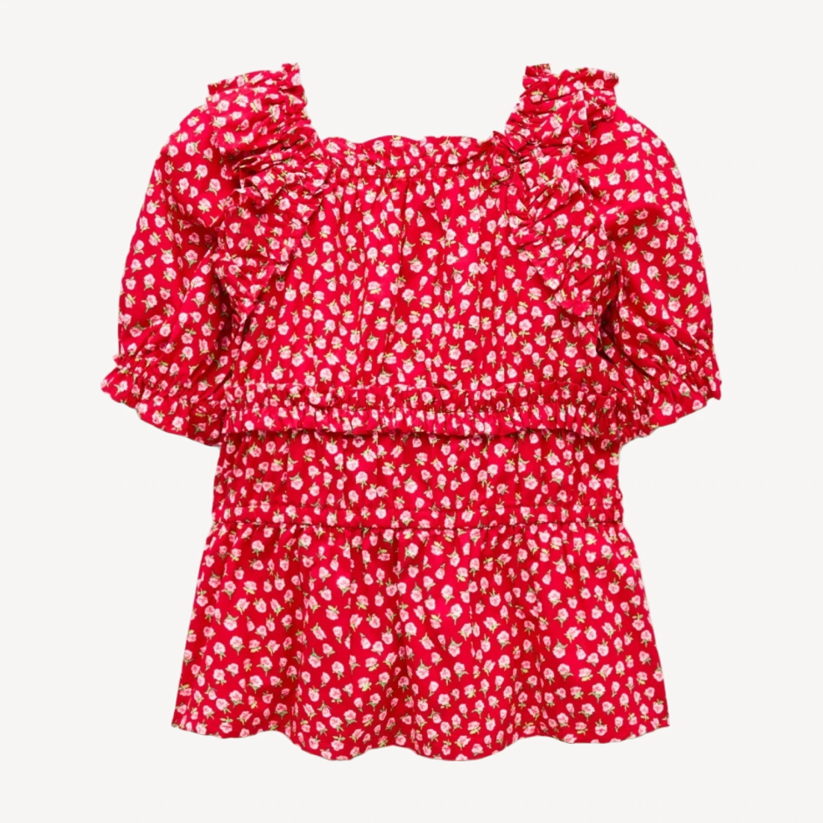 Girls' smocked squareneck top in rosette print