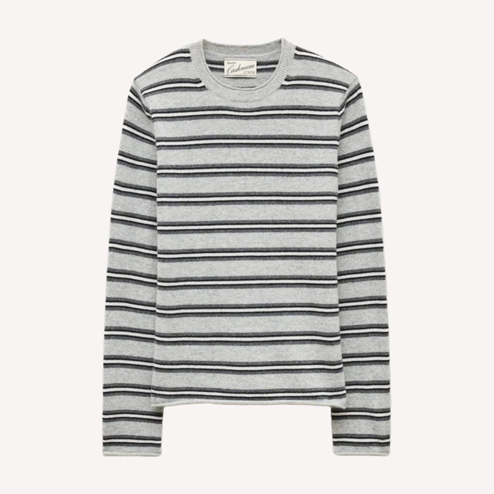 Rolled cashmere long-sleeve sweater in stripe