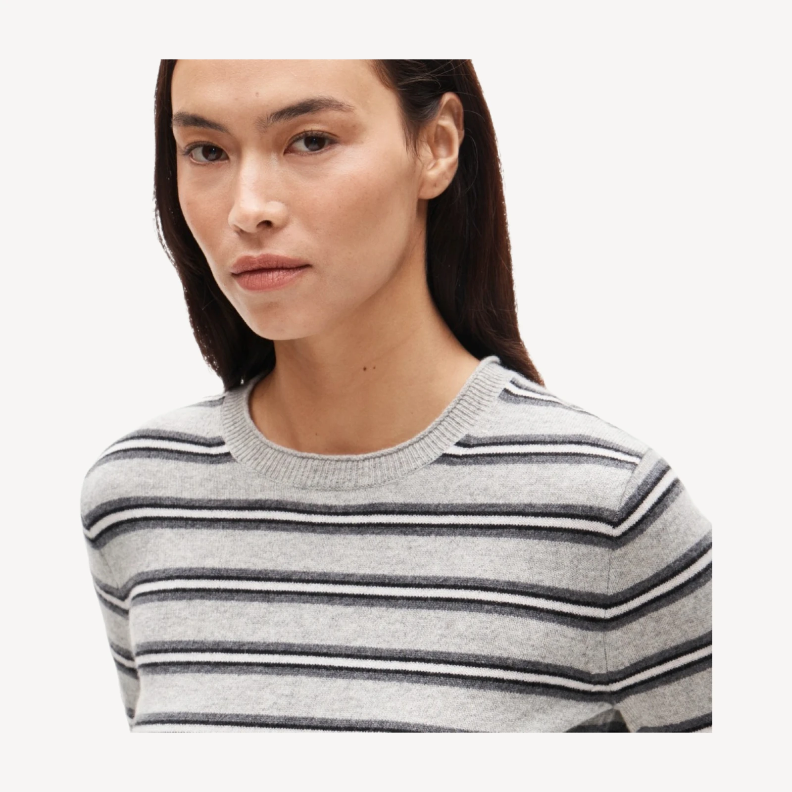 Rolled cashmere long-sleeve sweater in stripe