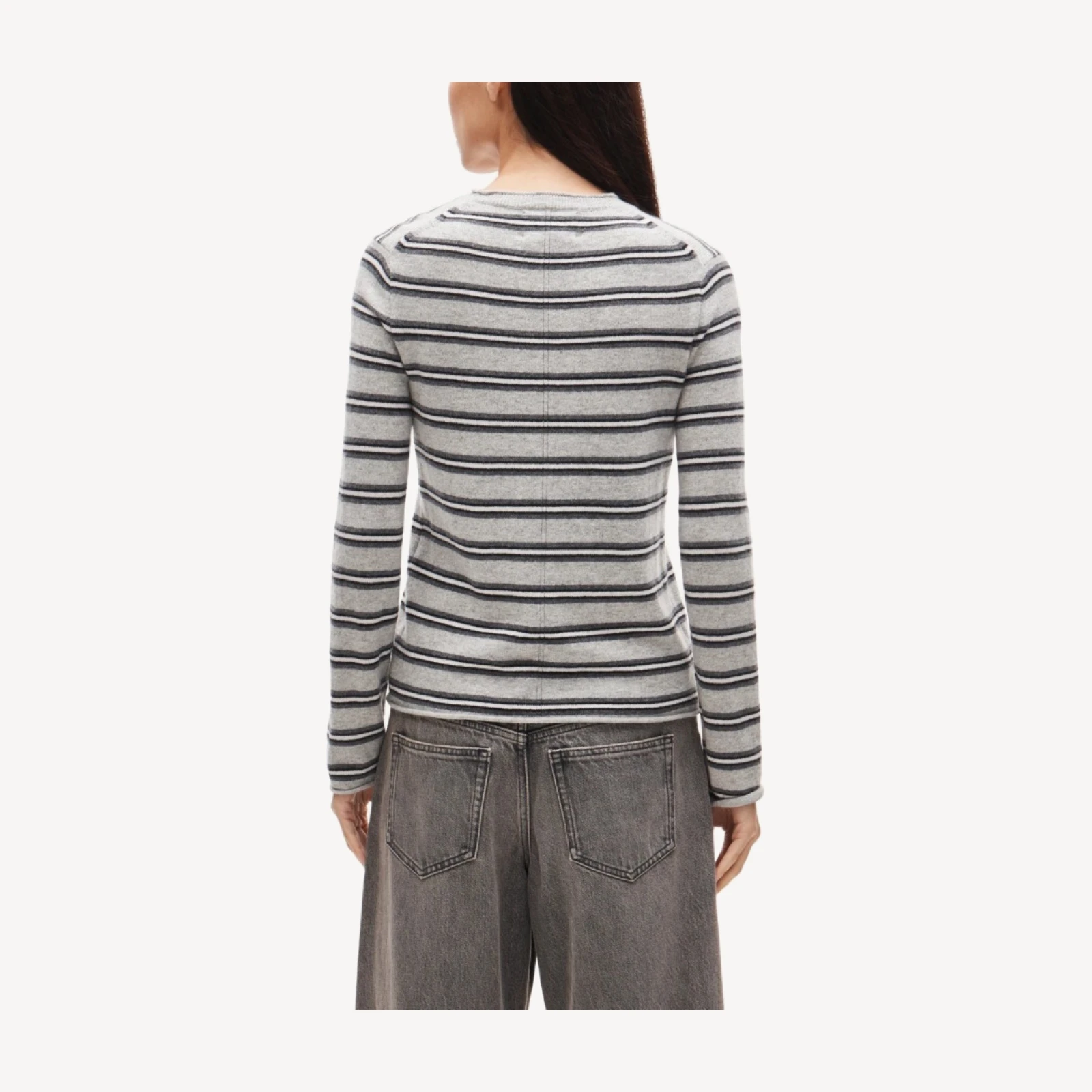 Rolled cashmere long-sleeve sweater in stripe