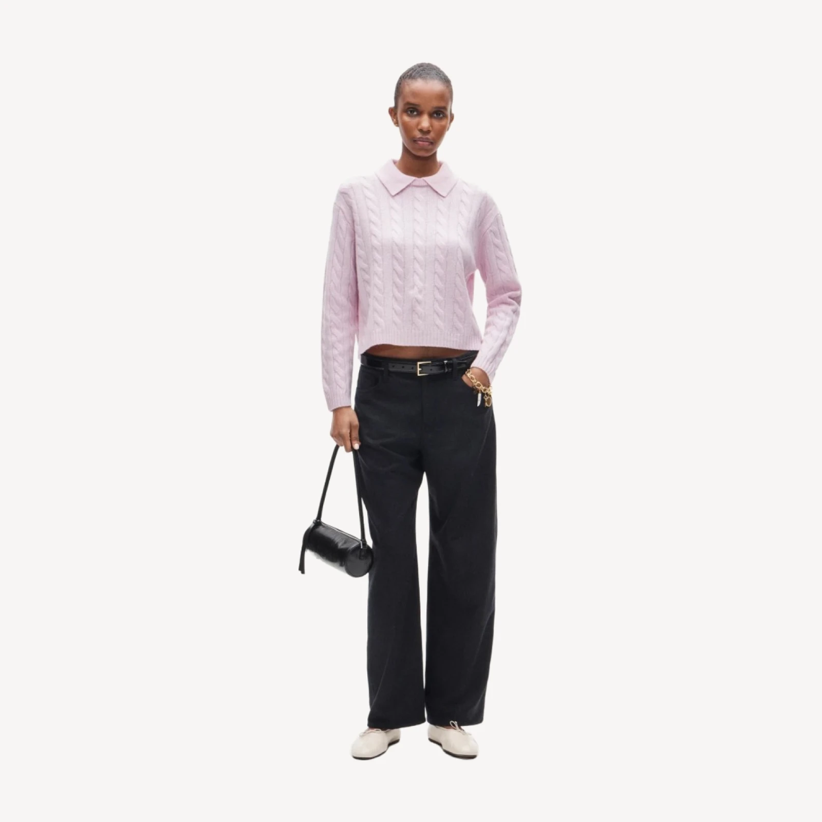 Cable-knit sweater-polo in vintage wool