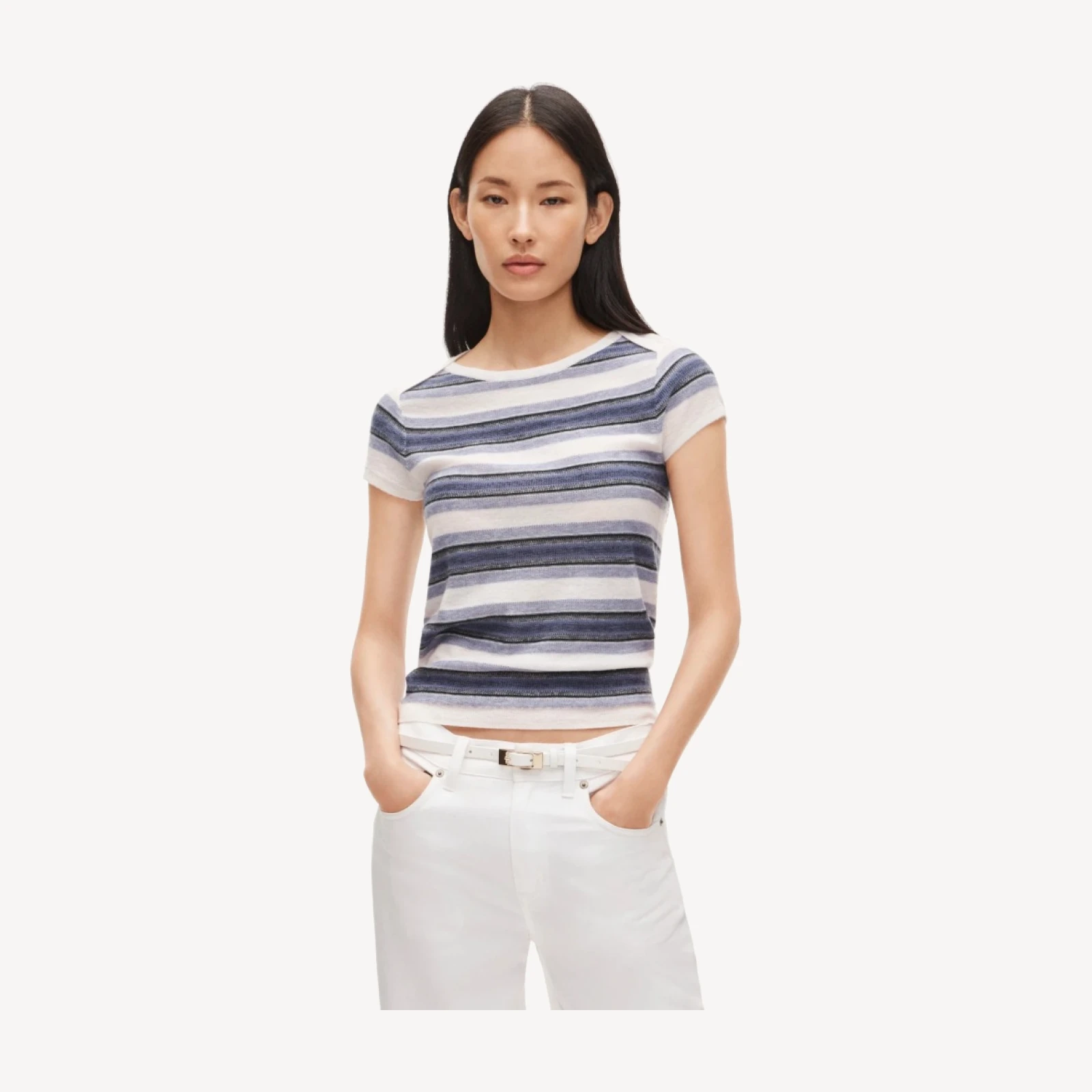 Featherweight cashmere sweater-tee in stripe