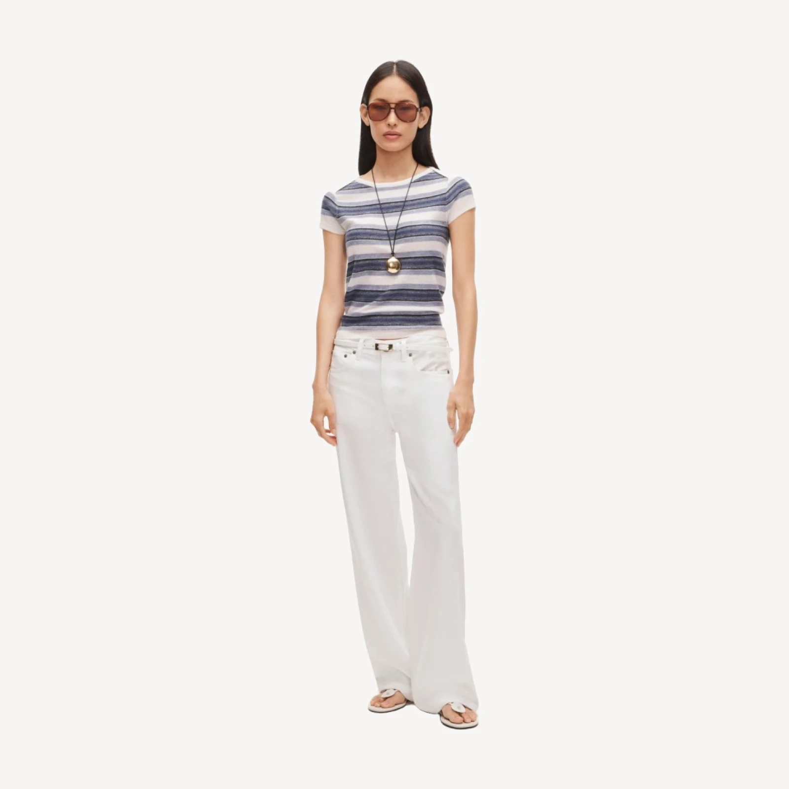 Featherweight cashmere sweater-tee in stripe