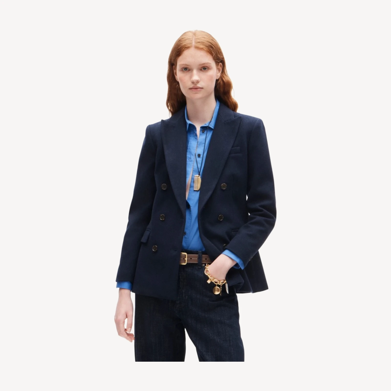 Slim-fit double-breasted blazer in wool-blend flannel
