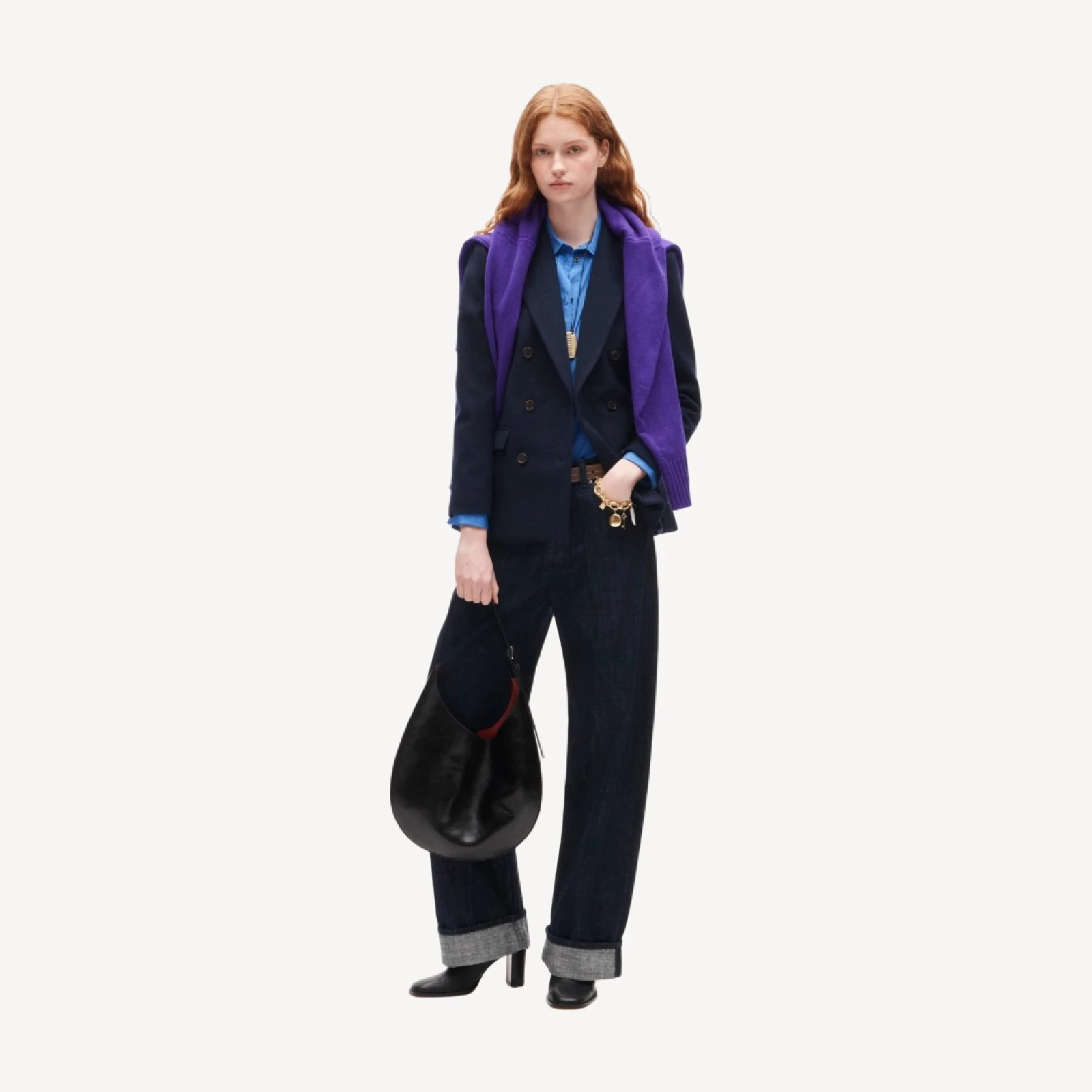Slim-fit double-breasted blazer in wool-blend flannel