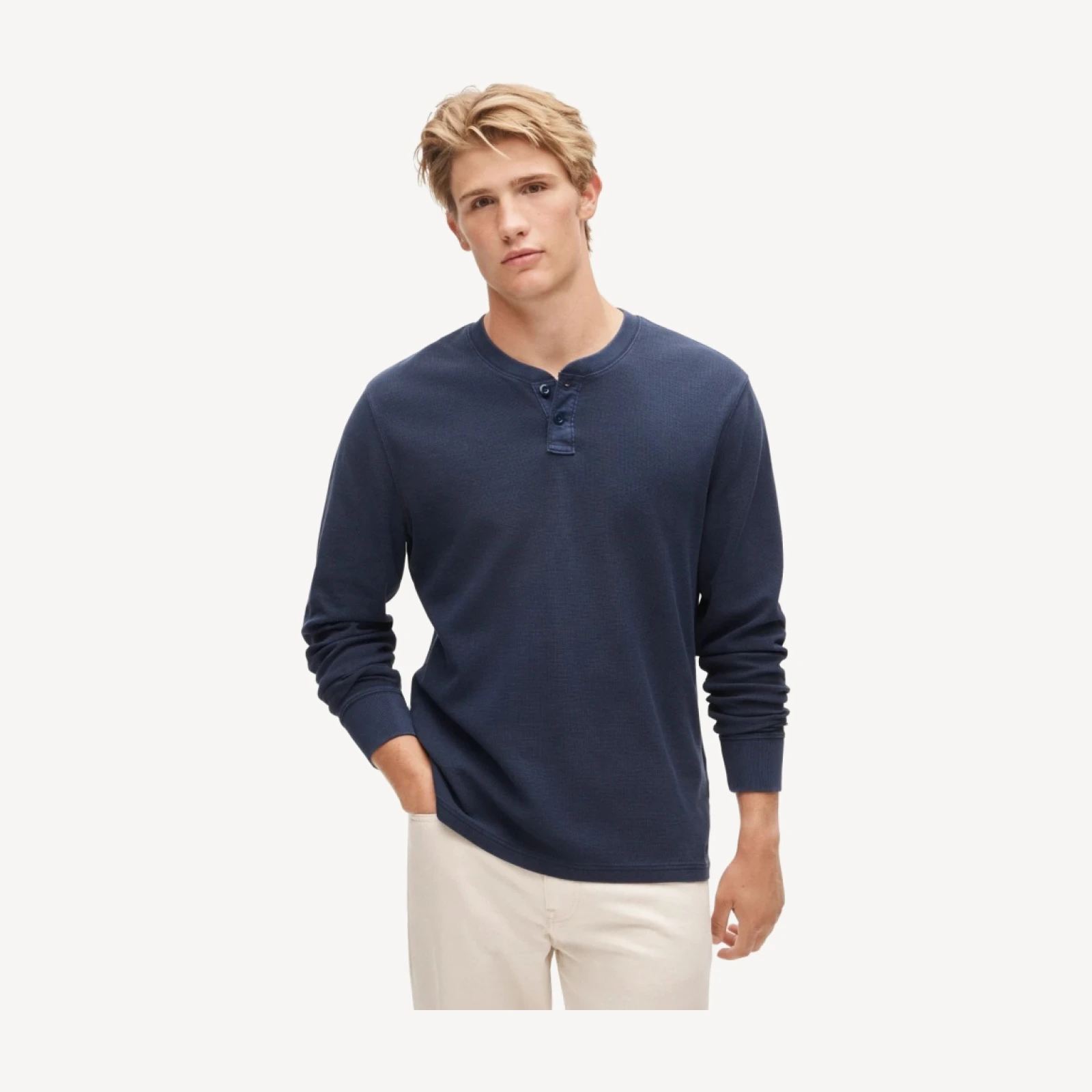 Summerweight waffle-knit cotton henley
