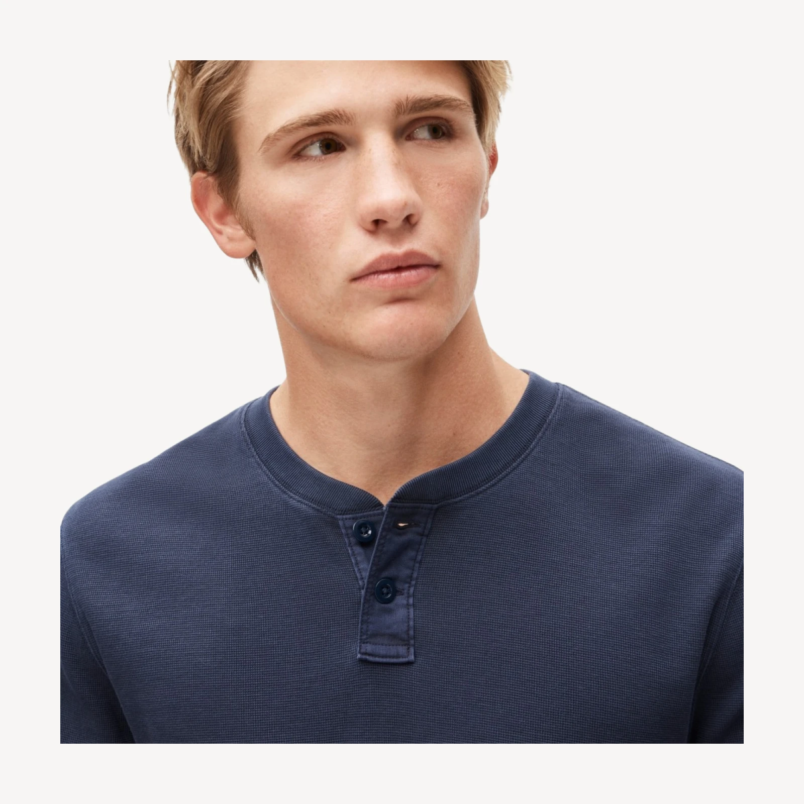 Summerweight waffle-knit cotton henley