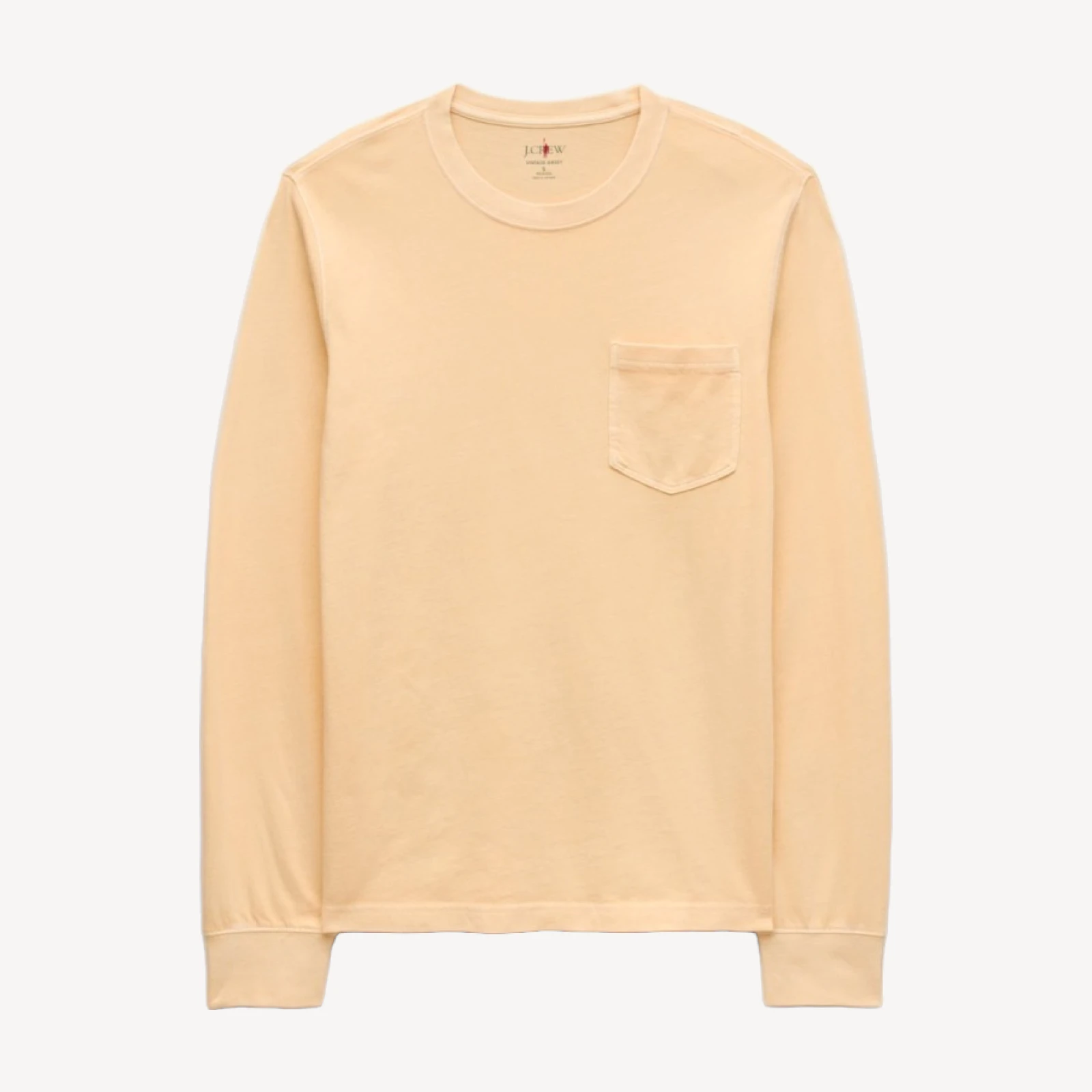 Long-sleeve vintage-wash cotton pocket T-shirt