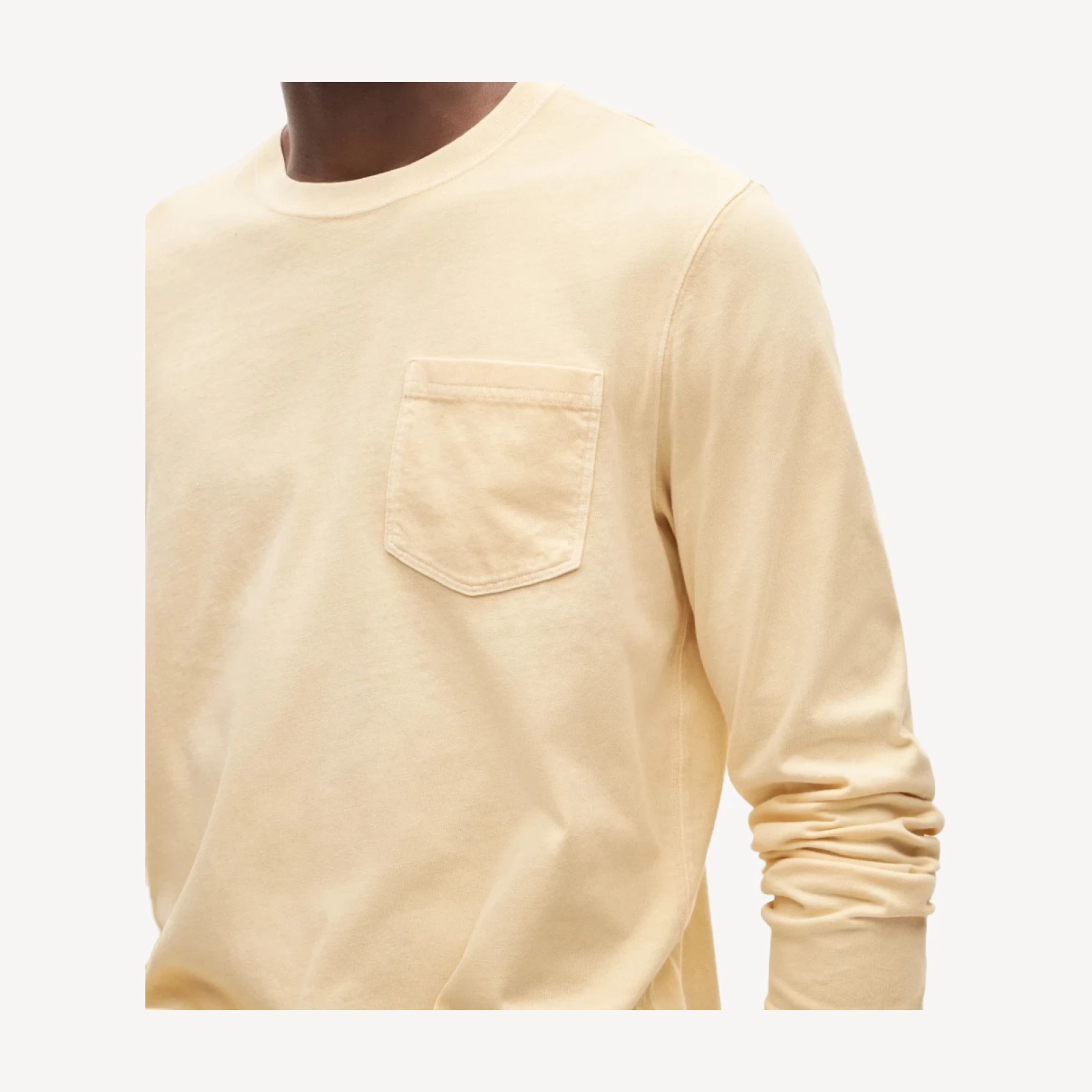 Long-sleeve vintage-wash cotton pocket T-shirt