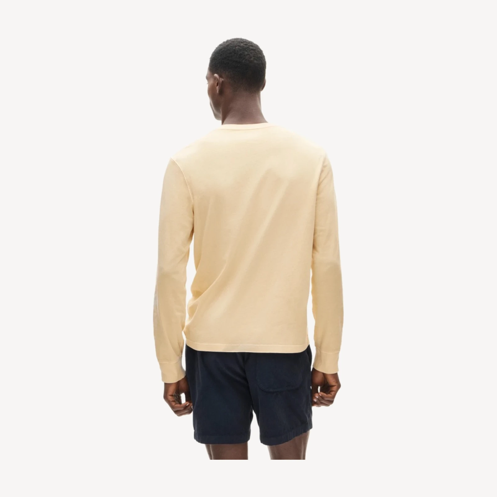 Long-sleeve vintage-wash cotton pocket T-shirt