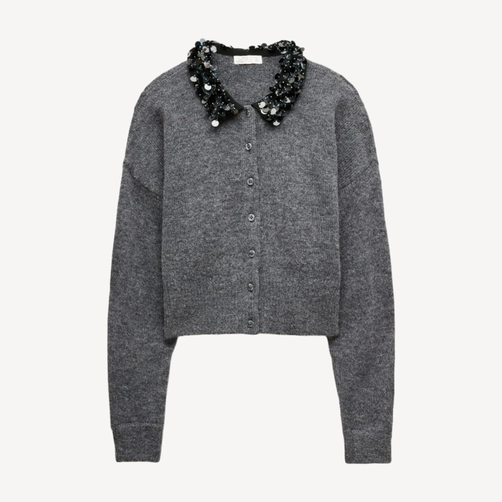 Alpaca-blend cardigan with paillette collar