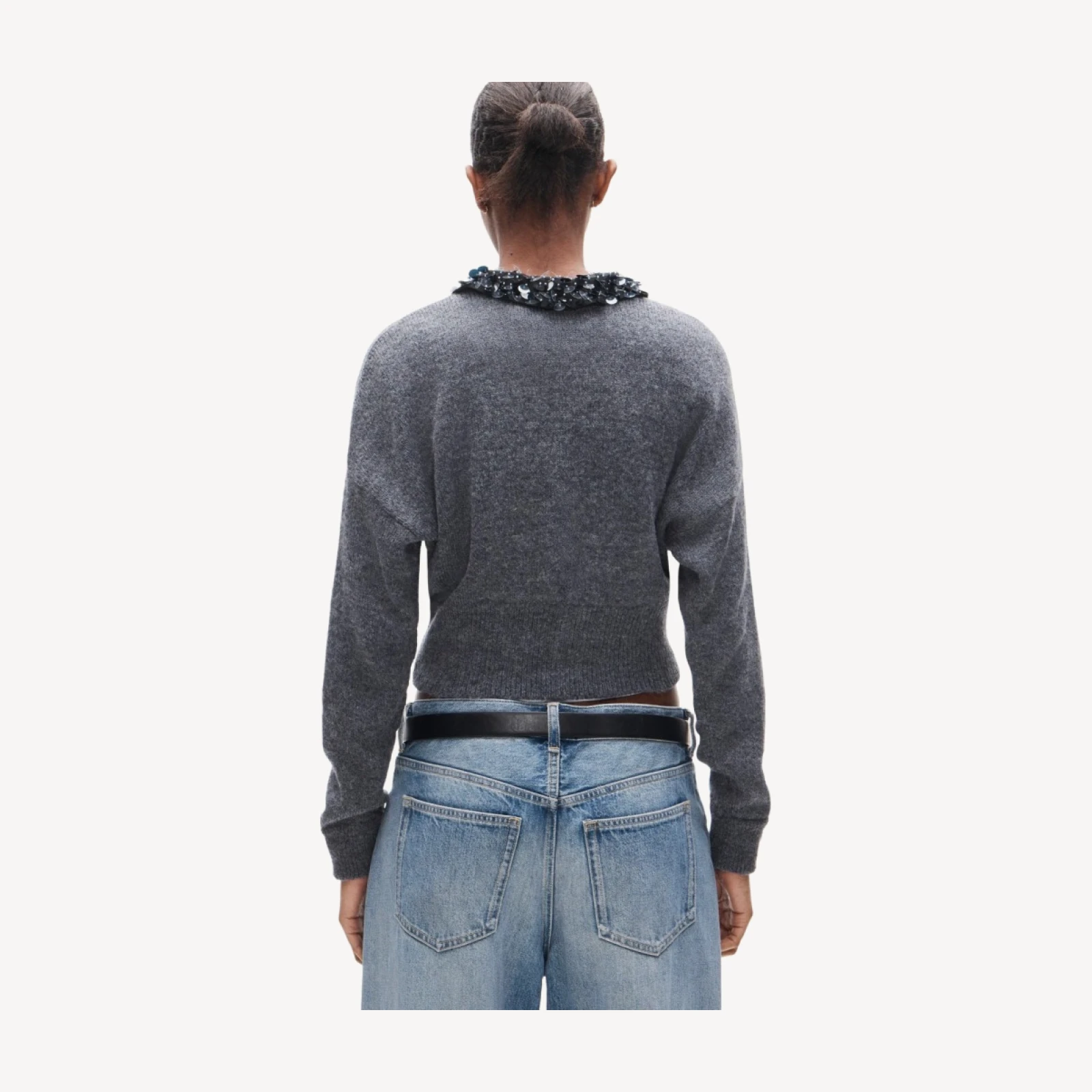Alpaca-blend cardigan with paillette collar
