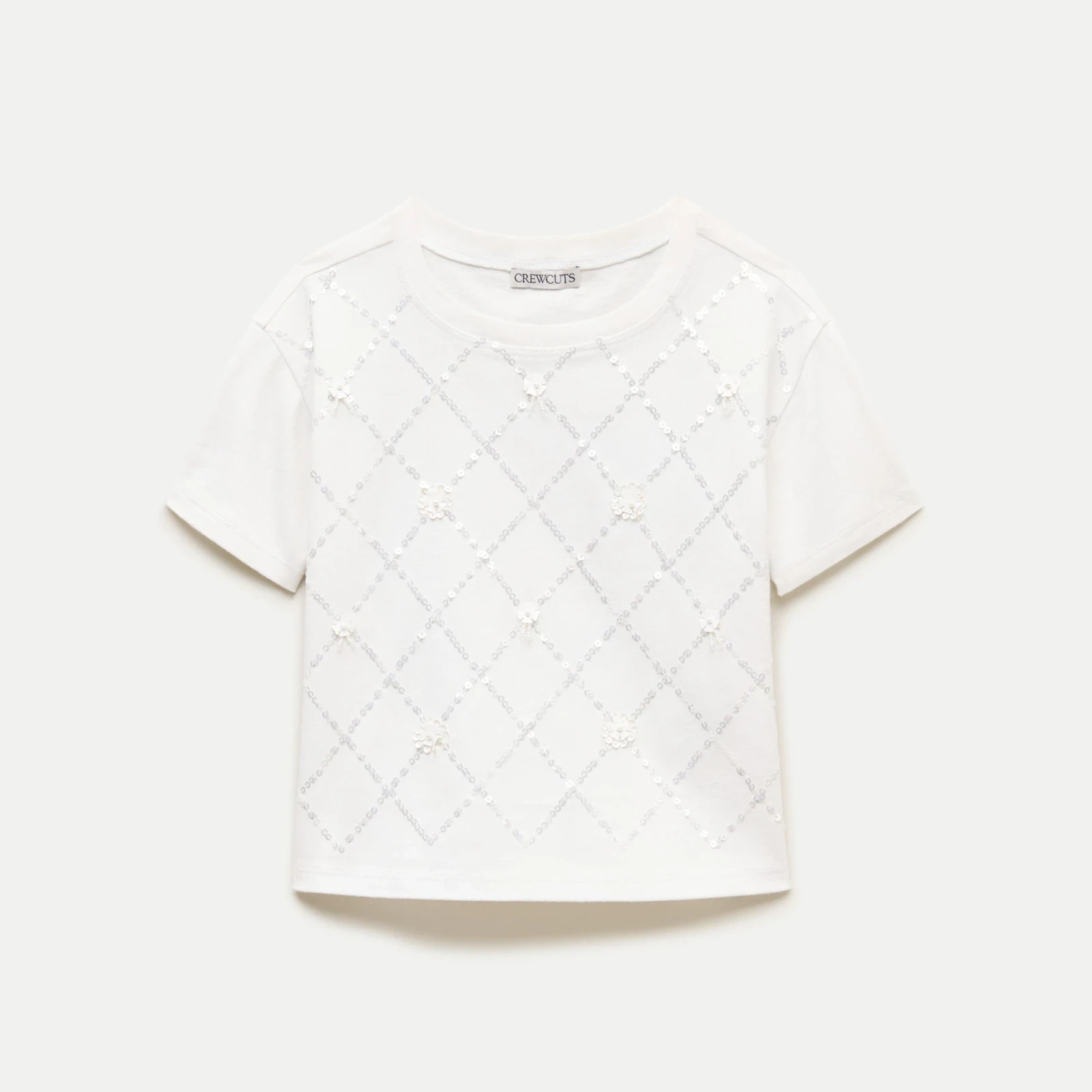 Girls' short-sleeve lattice-sequin T-shirt