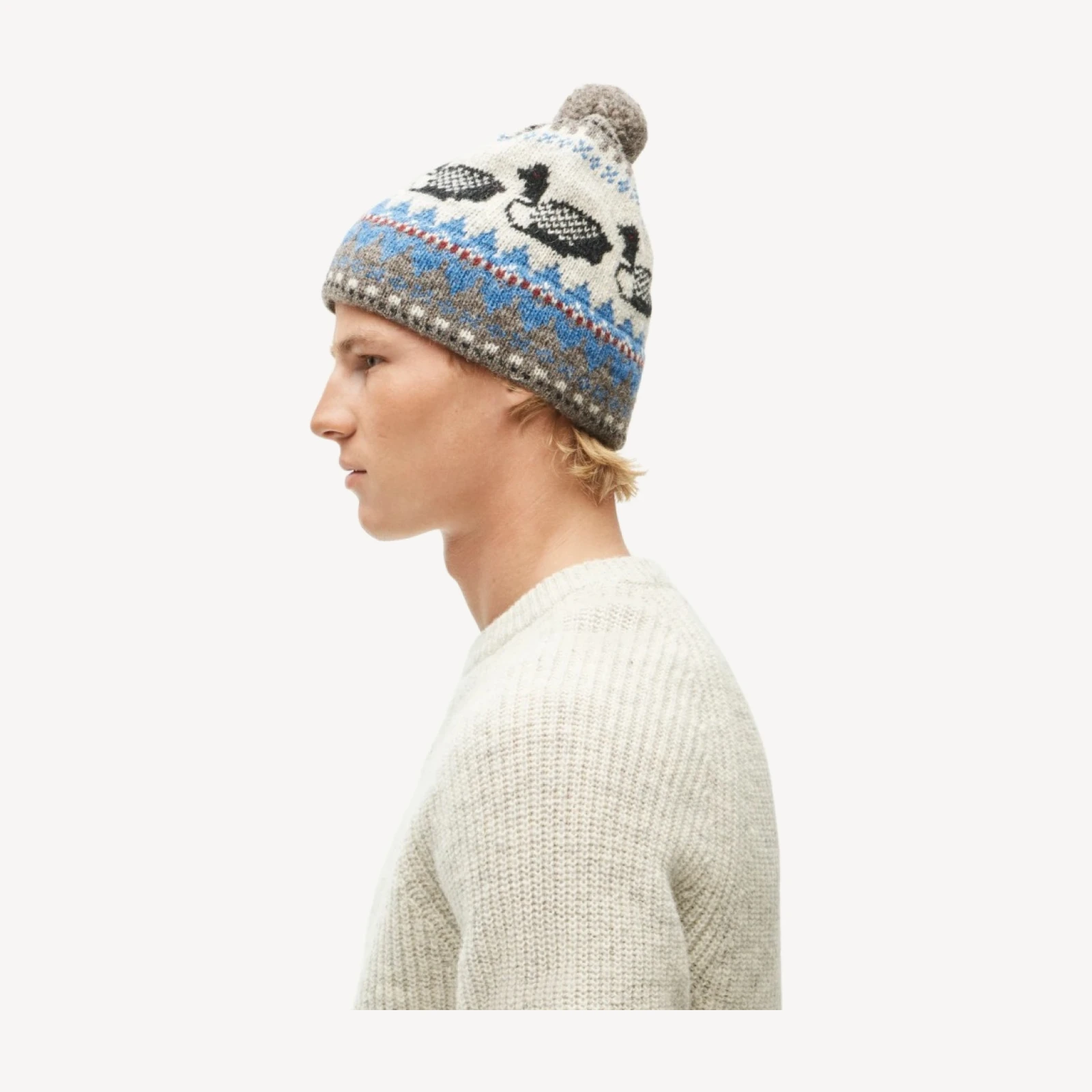 Wallace & Barnes duck pattern pom beanie in wool
