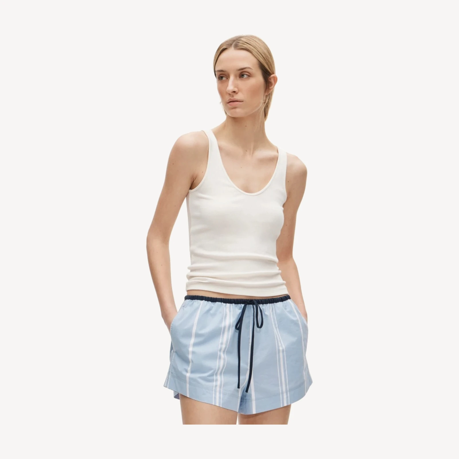 Cruise drawstring short in striped cotton poplin