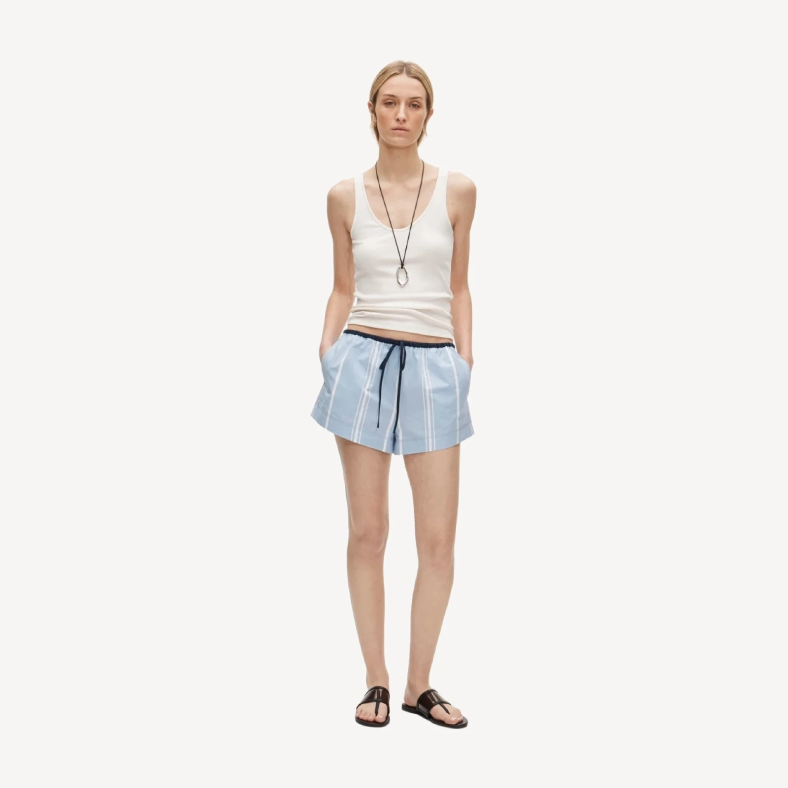 Cruise drawstring short in striped cotton poplin