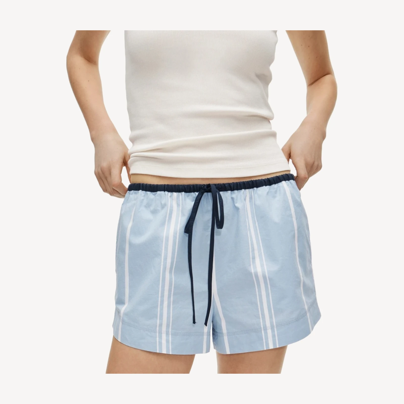 Cruise drawstring short in striped cotton poplin