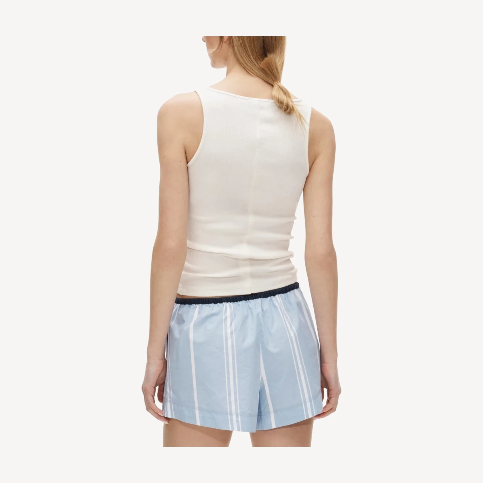 Cruise drawstring short in striped cotton poplin