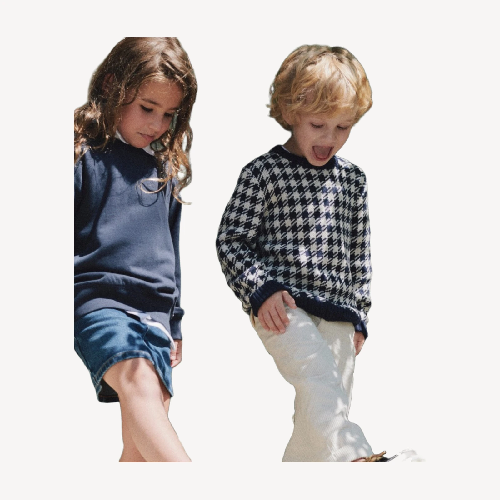 Kids' cotton crewneck sweater in check print