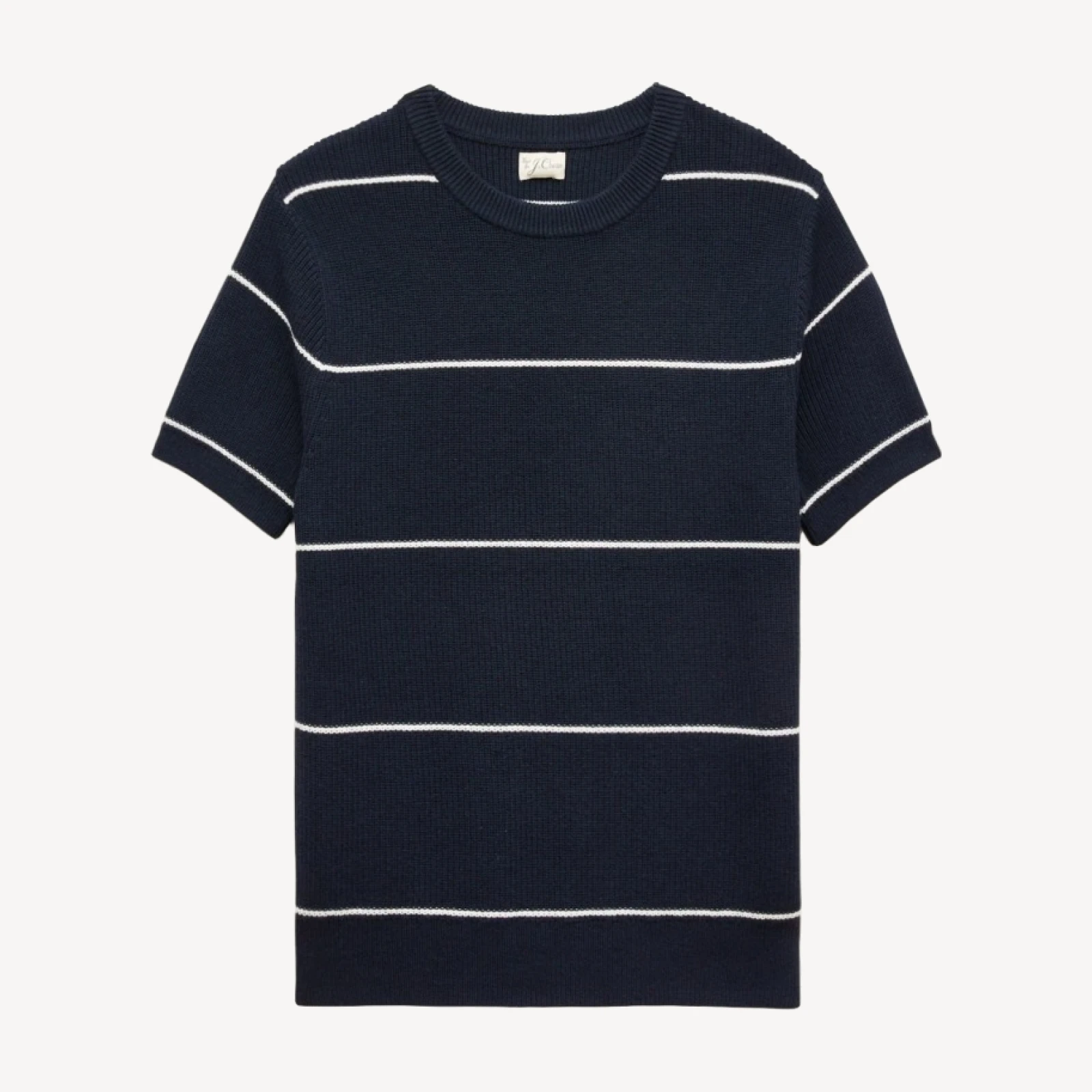 Short-sleeve sweater in ribbed cotton-silk blend stripe