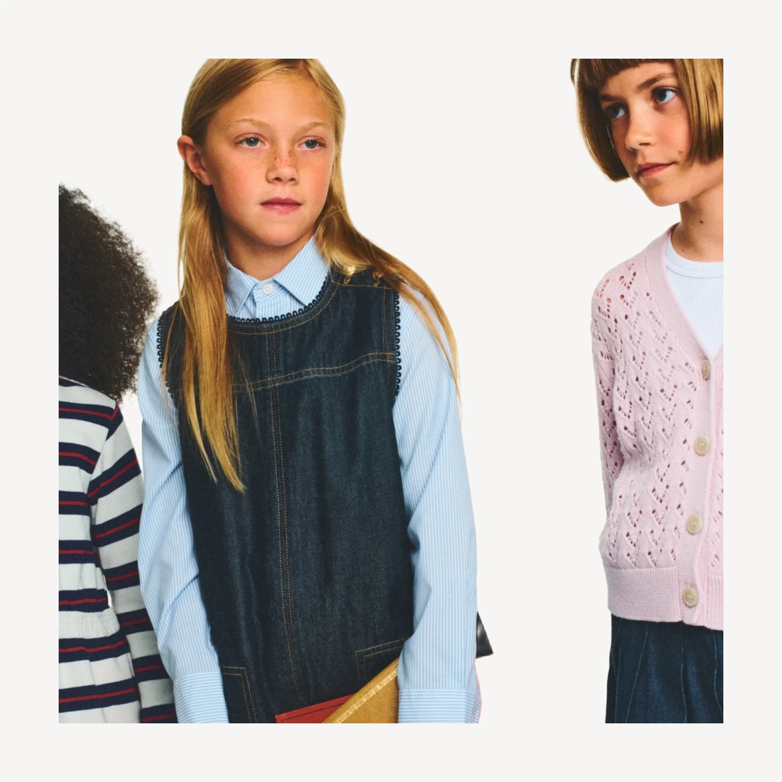 Girls' pinafore dress in drapey denim