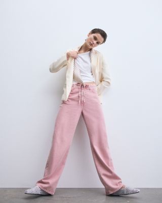 rag & bone Phoebe Drawstring High Rise Wide Jeans in Raspberry