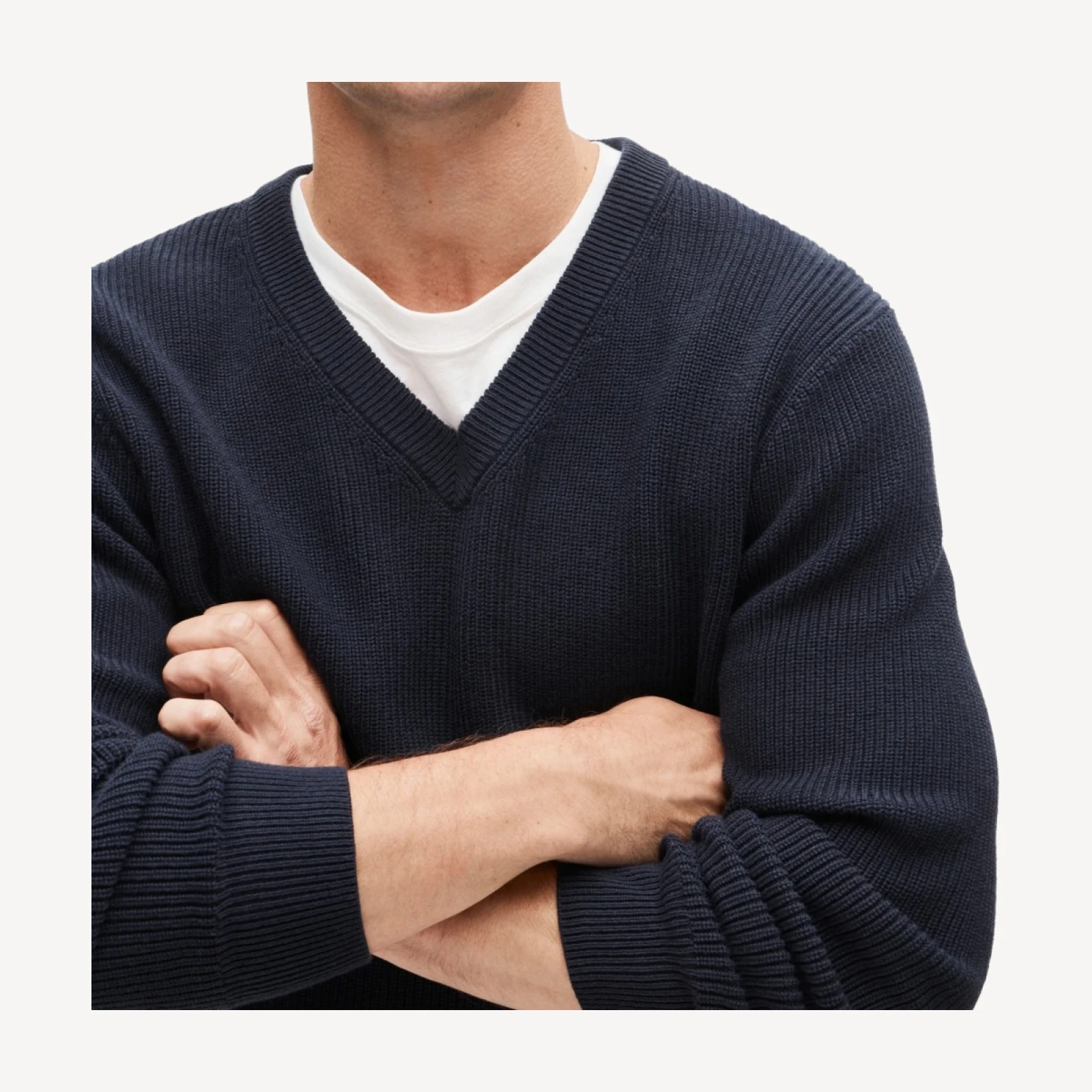 V-neck sweater in ribbed cotton blend