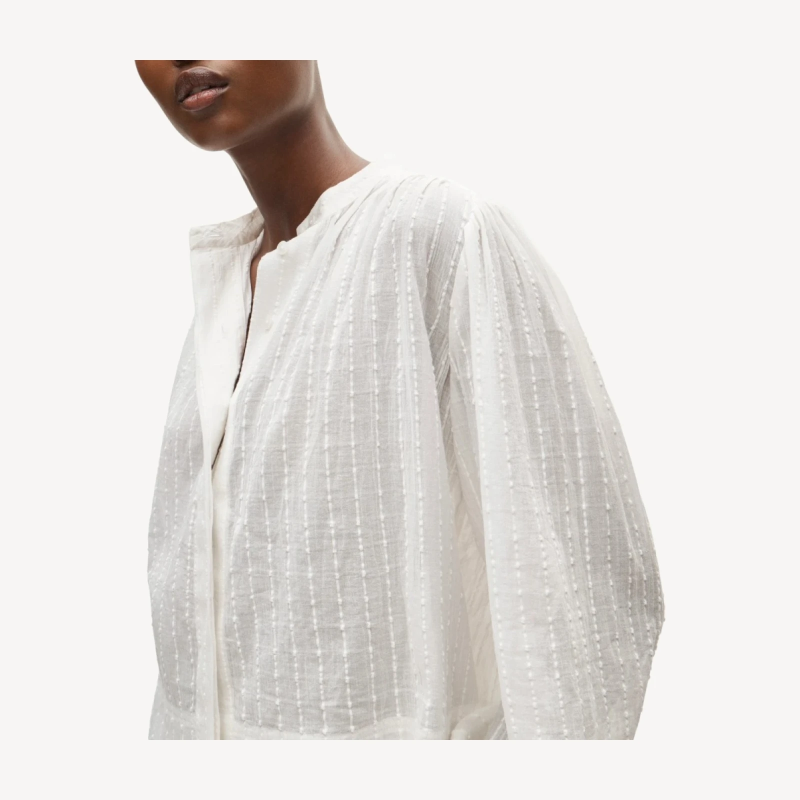 Button-front blouse in striped textured cotton