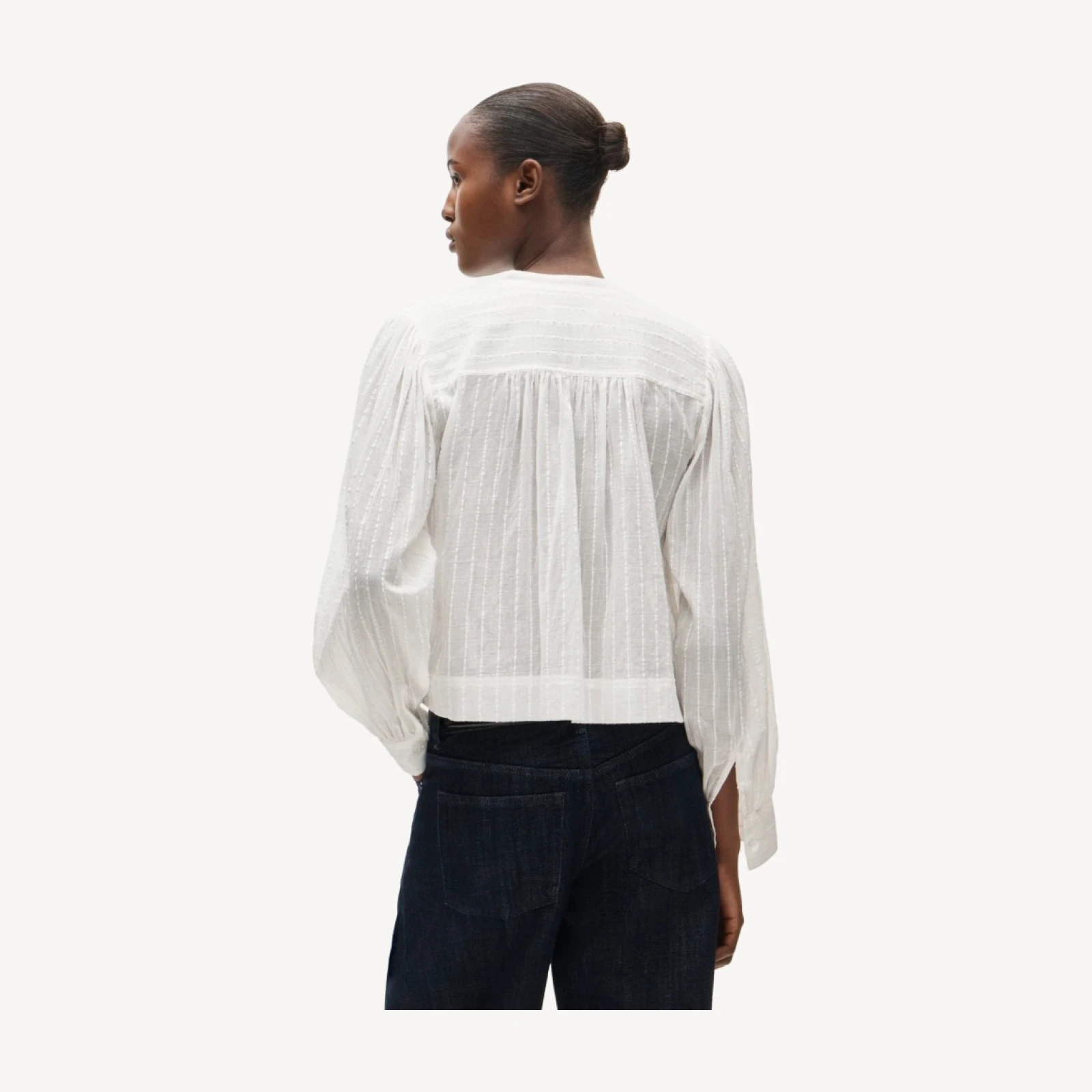 Button-front blouse in striped textured cotton