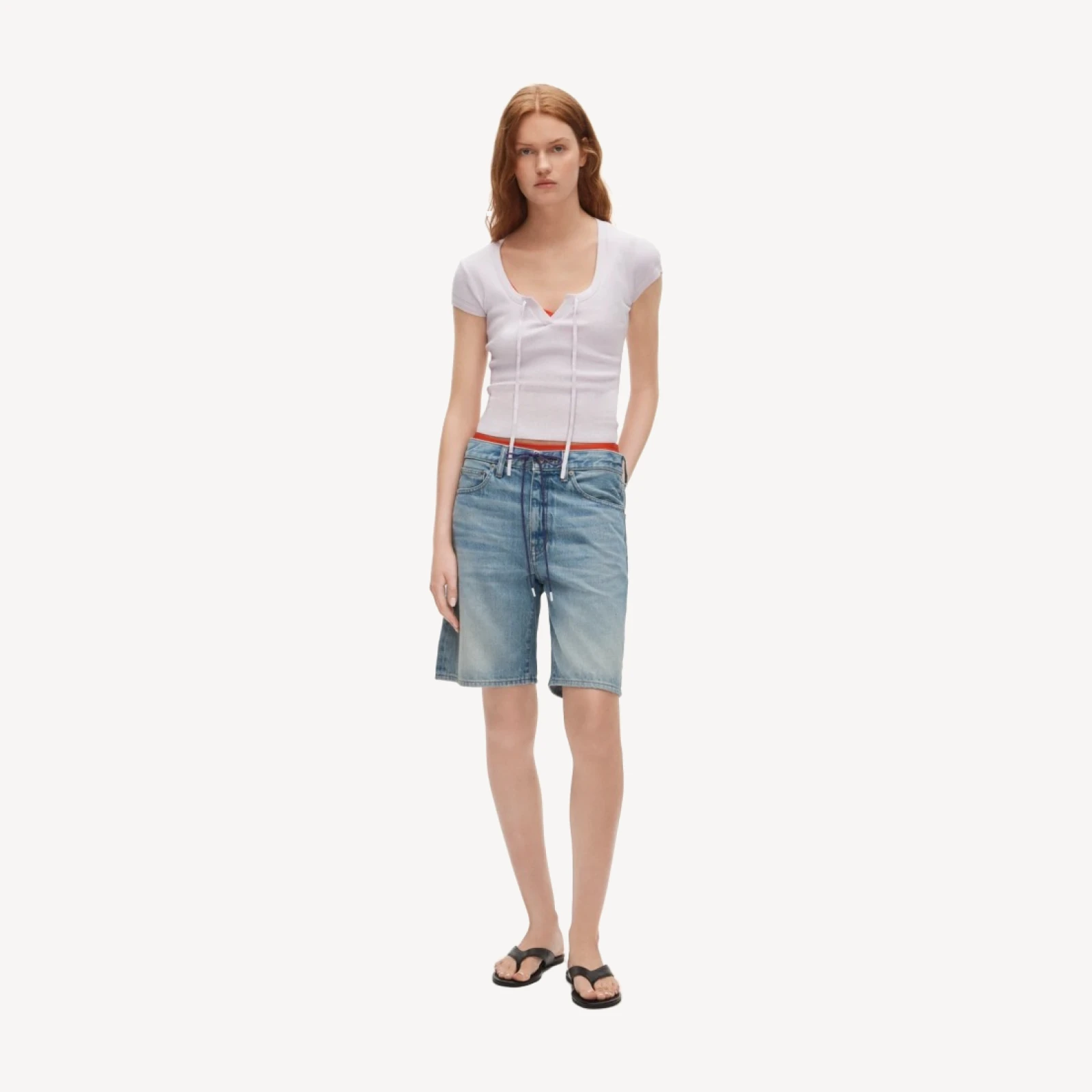 Denim bermuda short with paracord