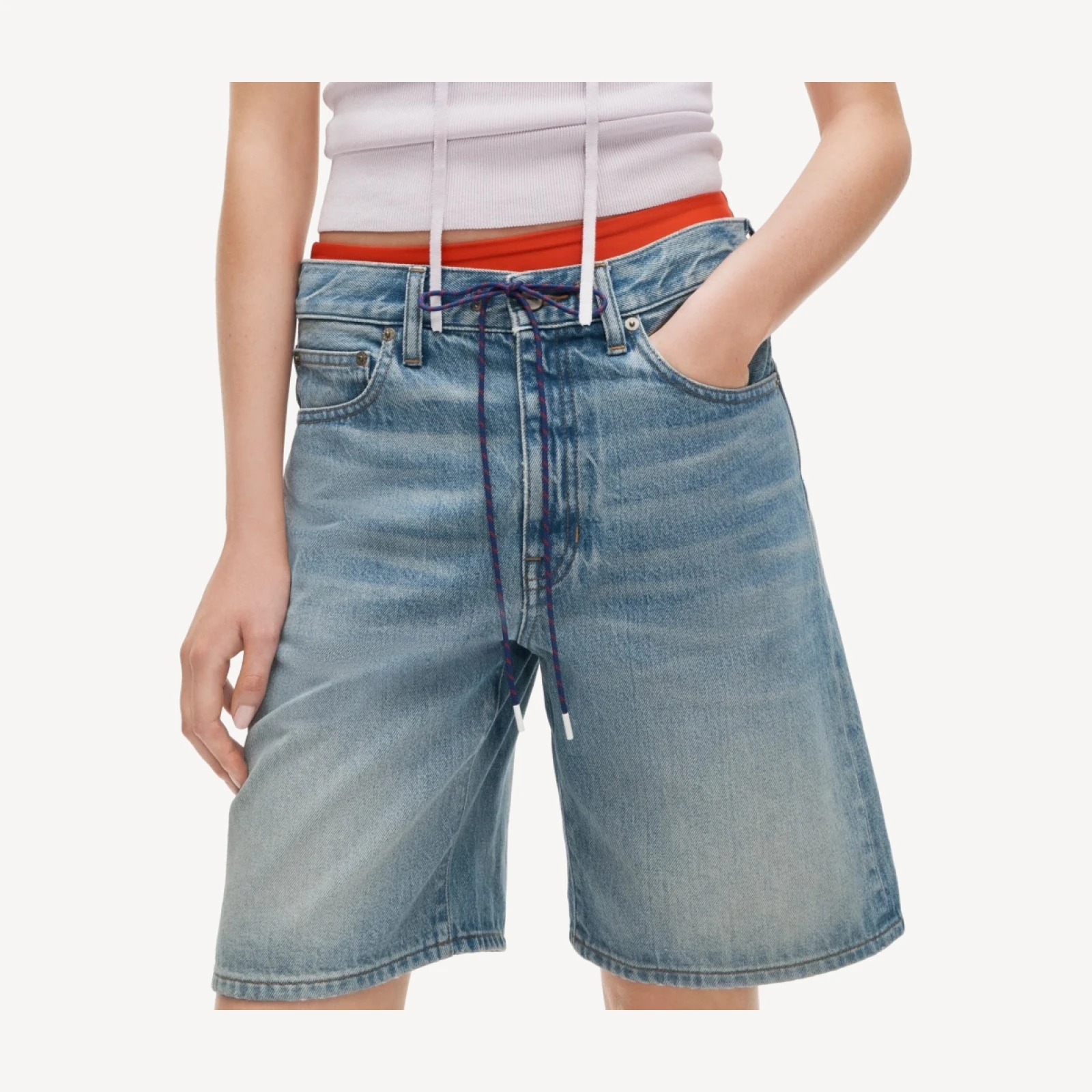 Denim bermuda short with paracord