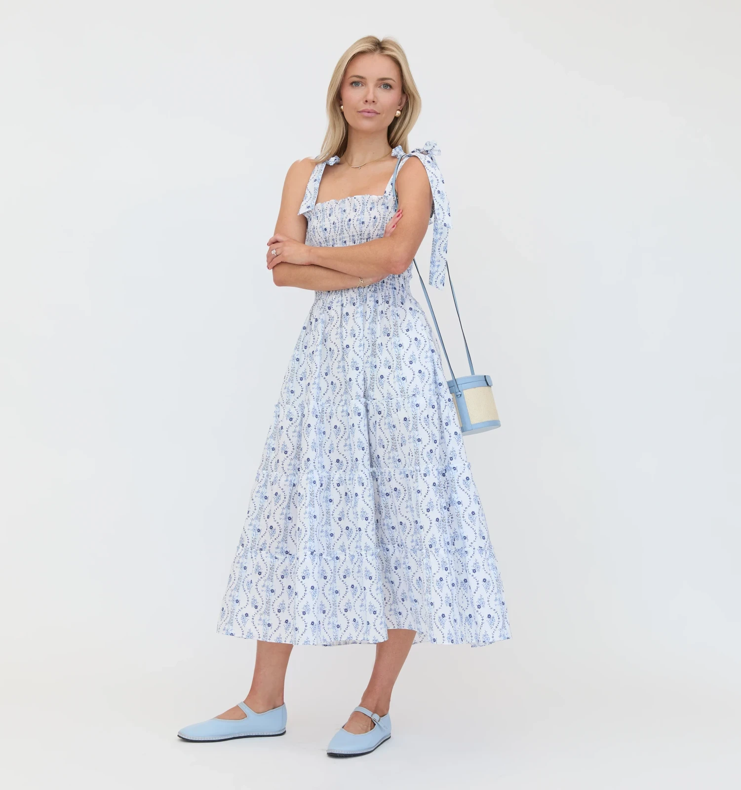 The Ribbon Ellie Nap Dress - Blue Vine Stripe